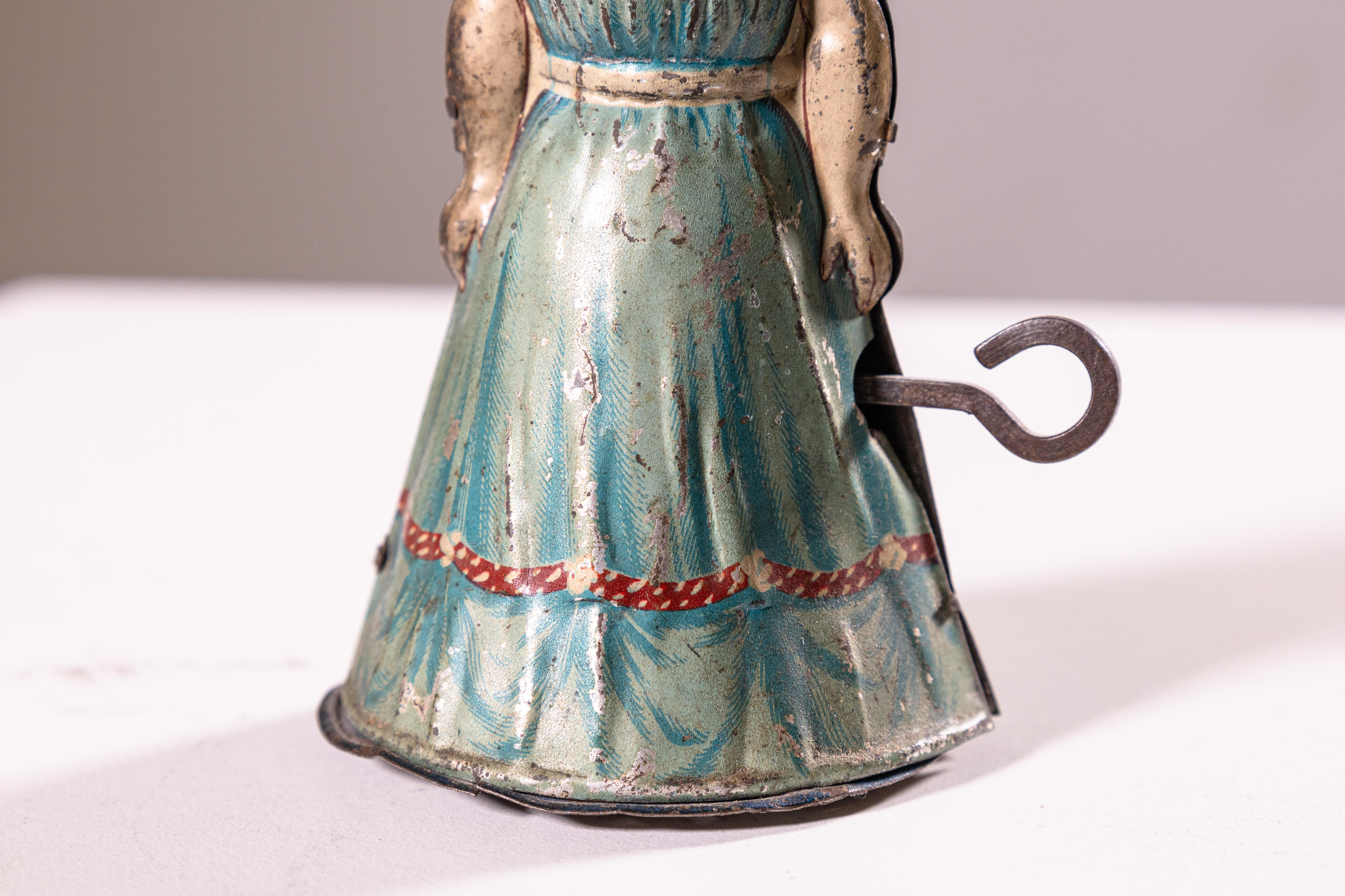 Early 20th Century Heinrich Fisher & Co Woman in Apron Antique Windup Tin Toy Collectables 1920s For Sale