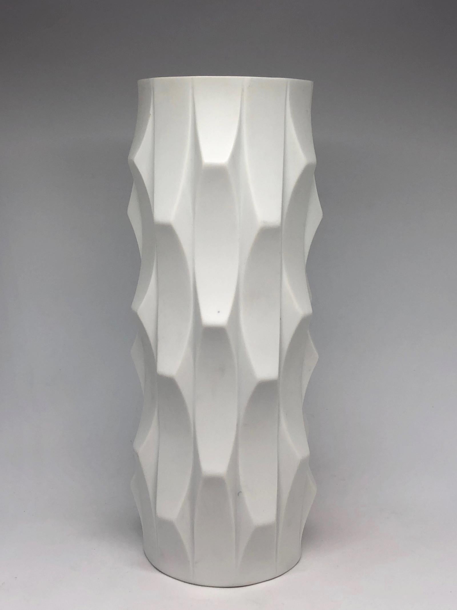 An amazing bisque porcelain midcentury studio art pottery vase made in Germany, by Heinrich Fuchs for Hutschenreuther, circa 1960s. Large version model 5090/29, matte exterior, gloss interior, marked. Vase is in very good condition with no chips,