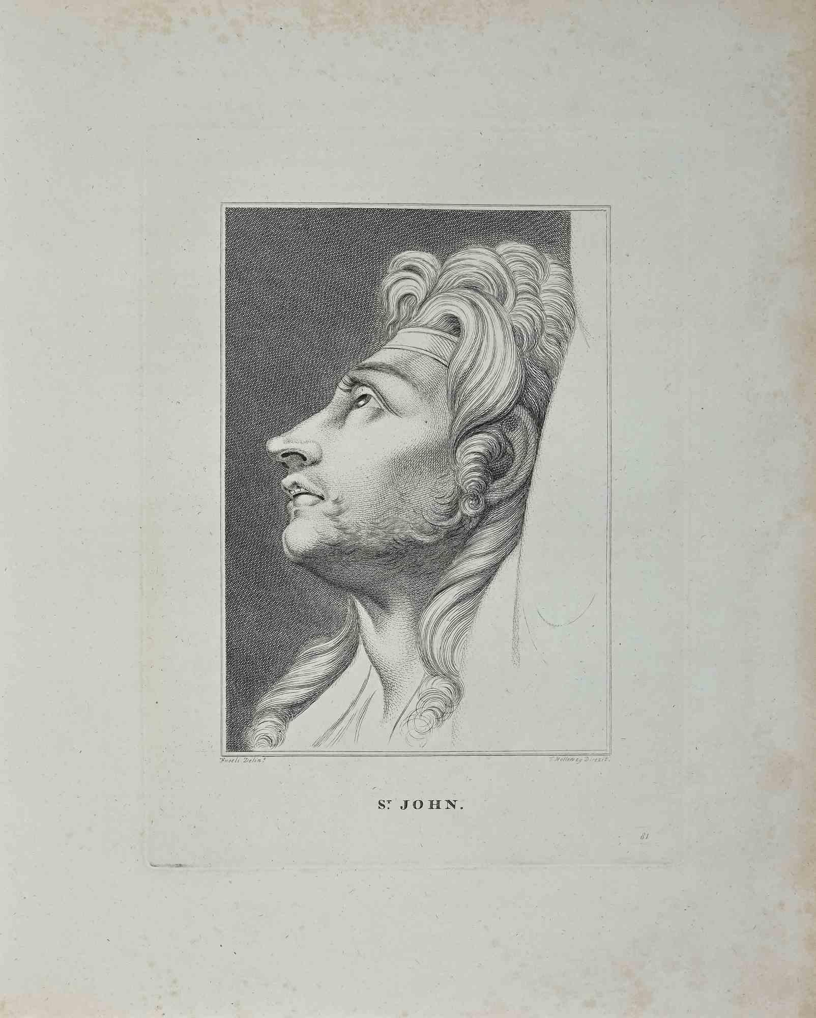 Portrait de S. John - Gravure originale de Heinrich Fuseli - 1810