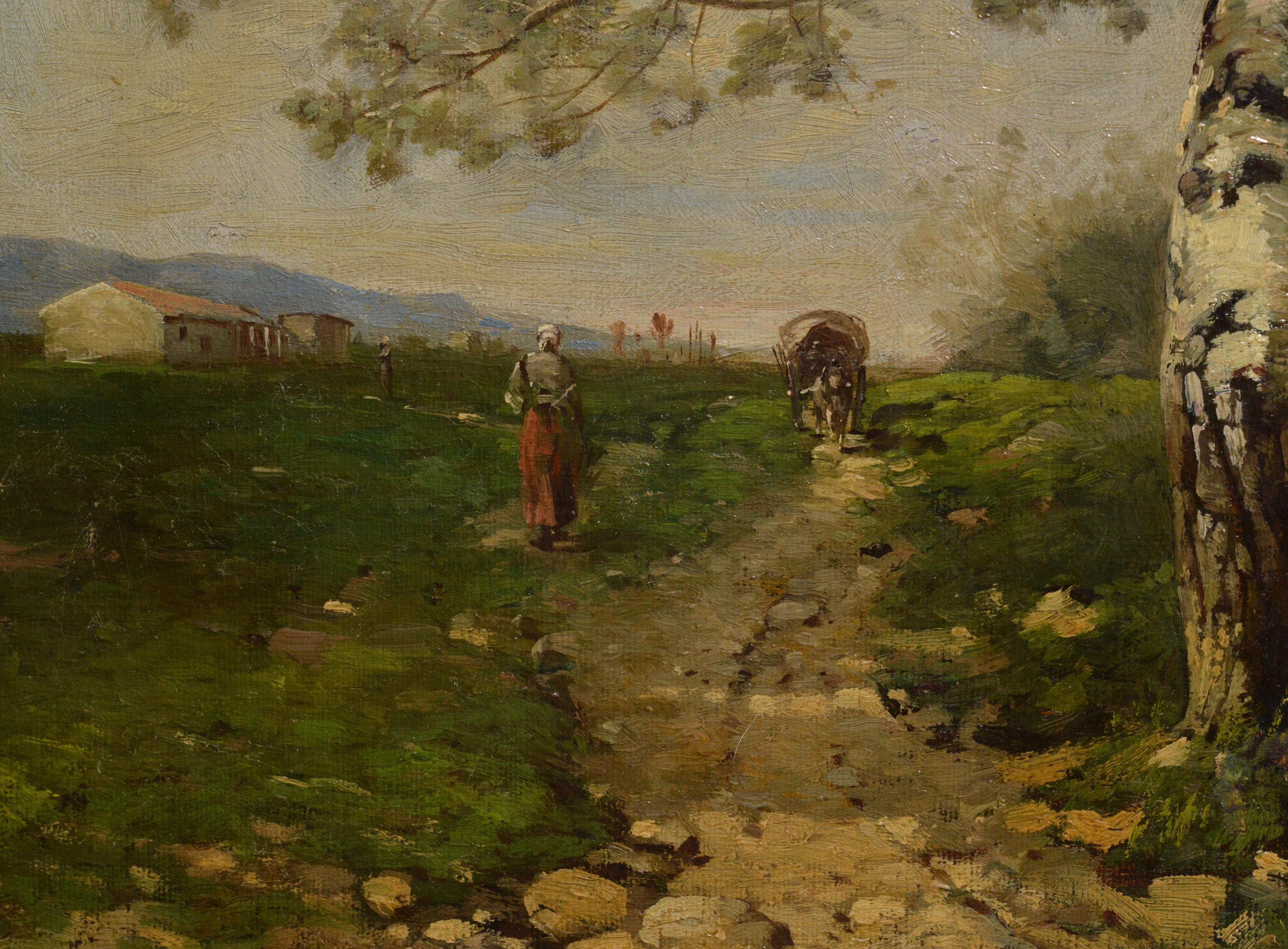 Summer Landscape with Birches by Austrian Master Gollob Early 20th century Oil - Brown Landscape Painting by Heinrich Gollob