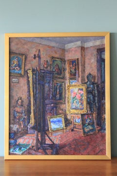 Vintage impressionist interior scene of an artist's studio, interior painting