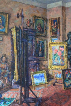 Vintage impressionist interior scene of an artist's studio, interior painting
