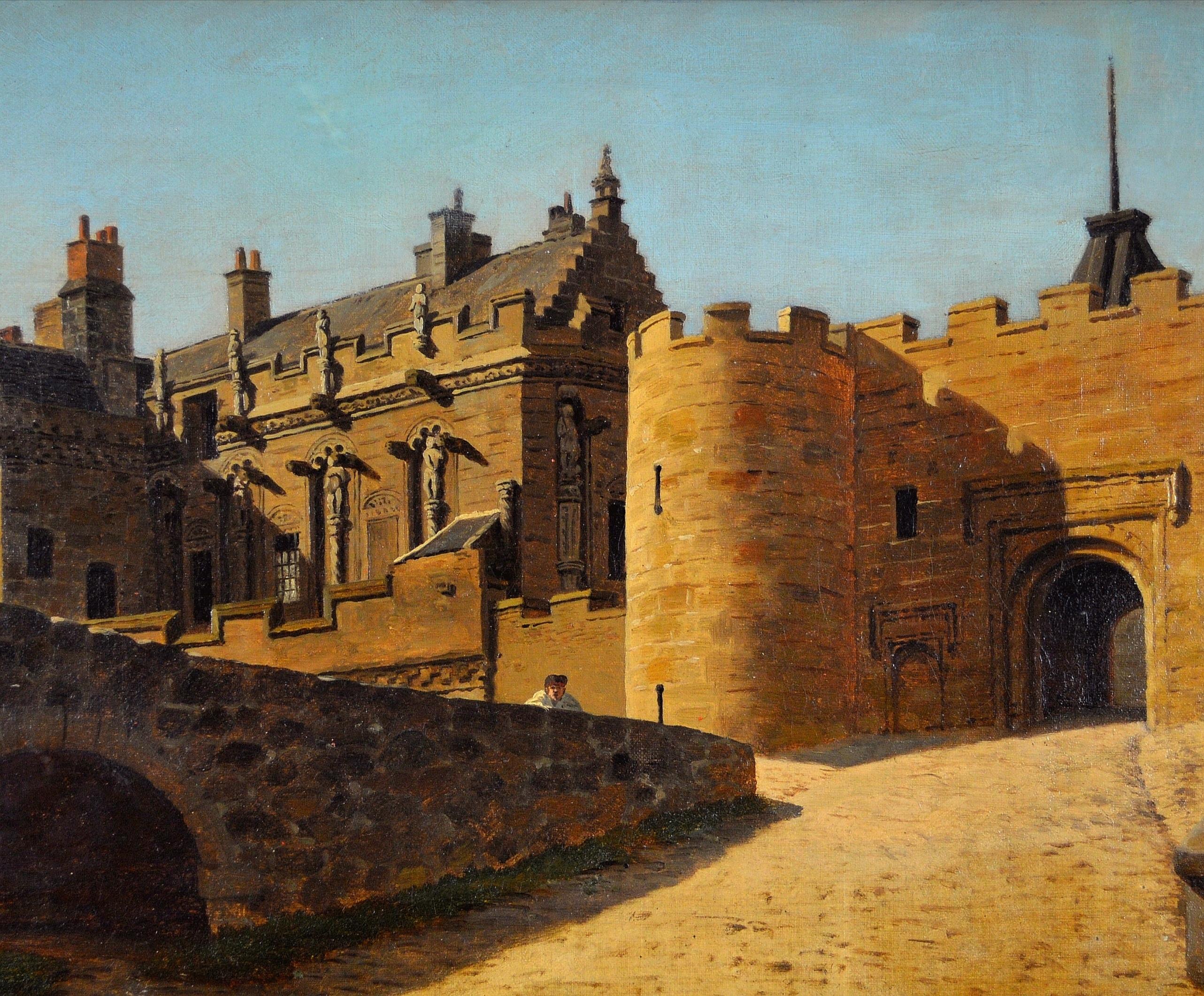 Château de Stirling - 19ème siècle Ecosse Architecture Ancienne Peinture Danoise - Marron Landscape Painting par Heinrich Hansen