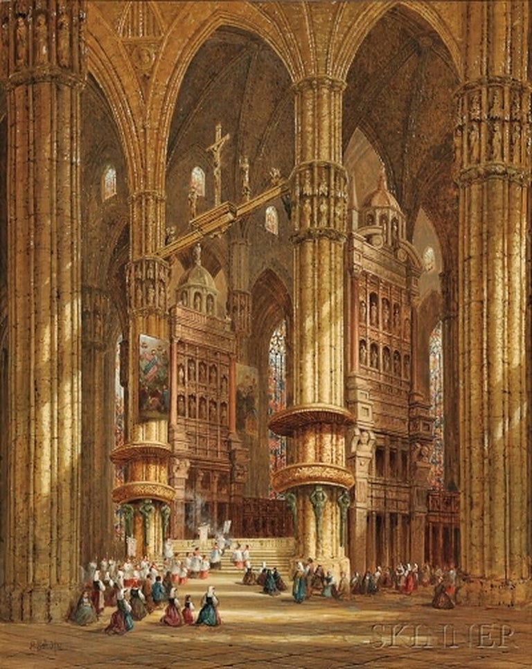Heinrich HERMANN SCHAFER Interior Painting - Cathedral Interior- Milan