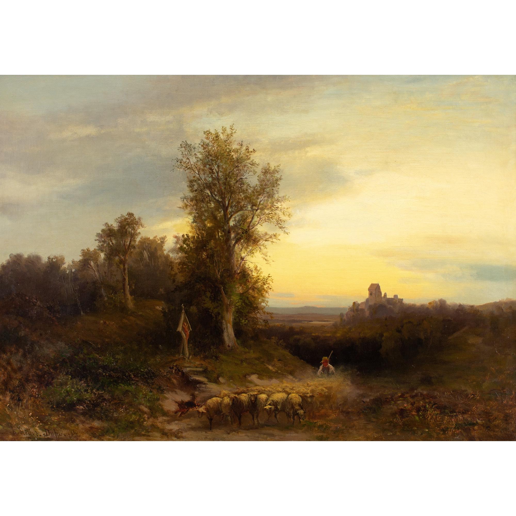 Heinrich Hiller, Paesaggio serale con pastore ed edicola 1