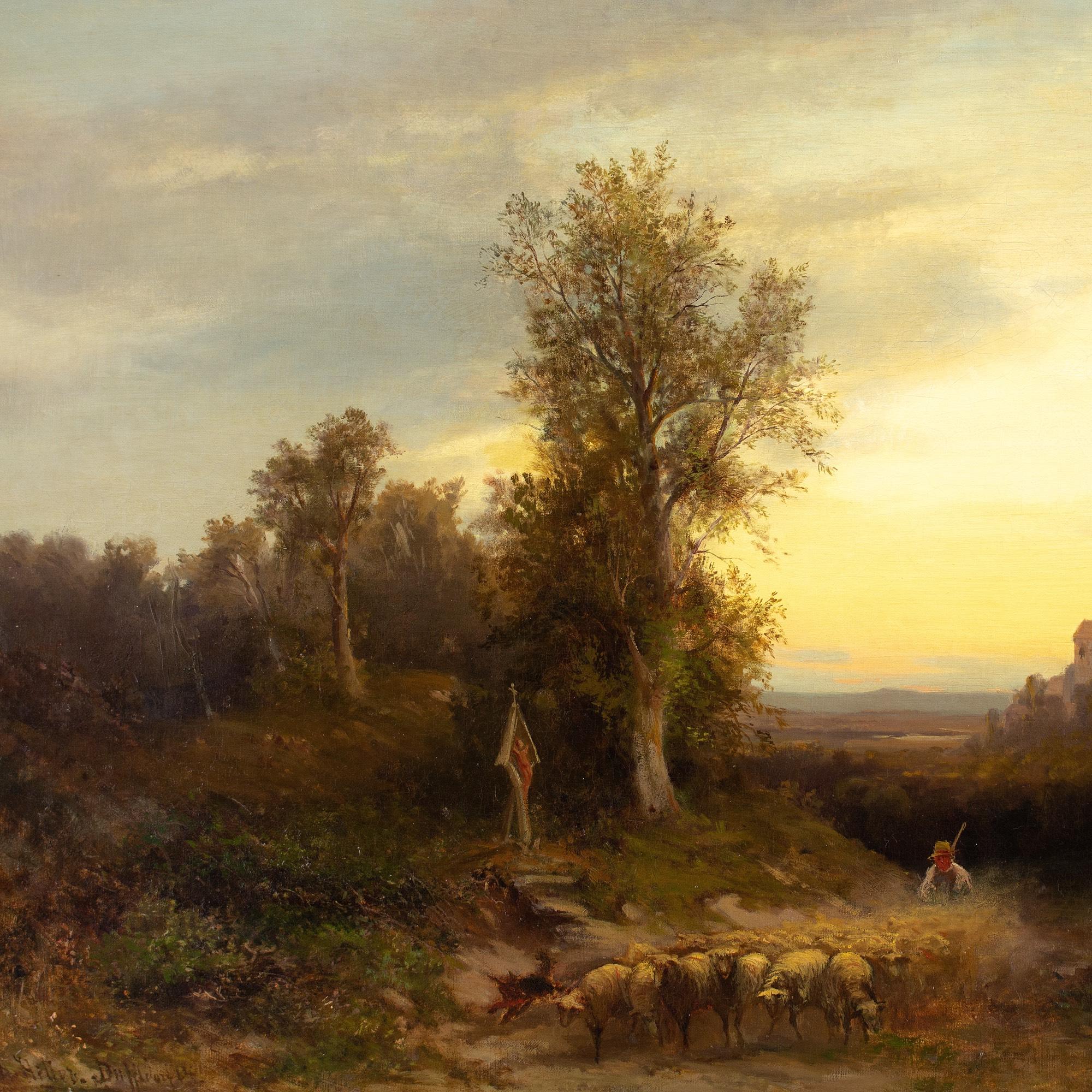 Heinrich Hiller, Paesaggio serale con pastore ed edicola 5