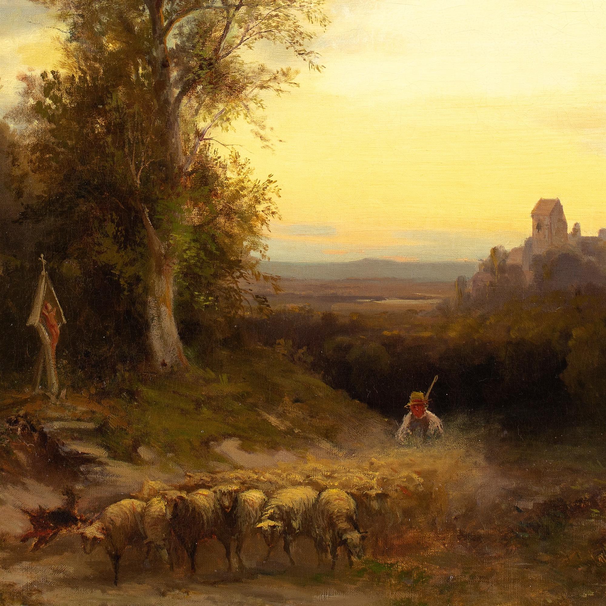 Heinrich Hiller, Paesaggio serale con pastore ed edicola 6