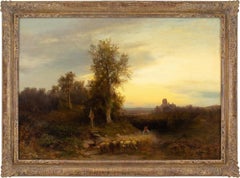 Heinrich Hiller, Paysage du soir avec berger et sanctuaire de chemin