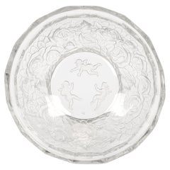 Heinrich Hoffmann Art Deco Floral Glass Bowl with Engraved Cherubs
