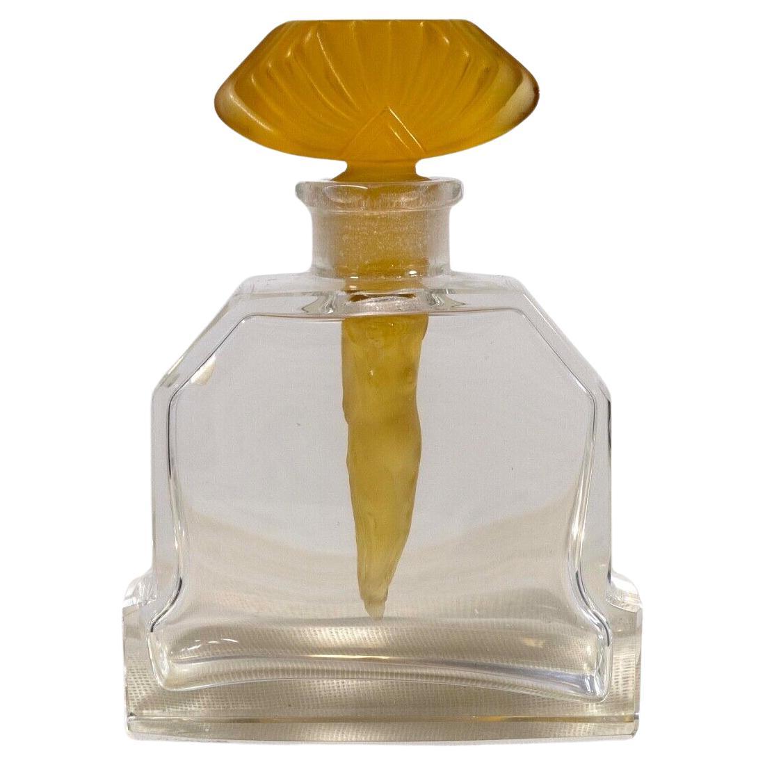 Heinrich Hoffmann Art Deco Glass Scent Bottle Nude Dauber Gold Fan Shaped For Sale