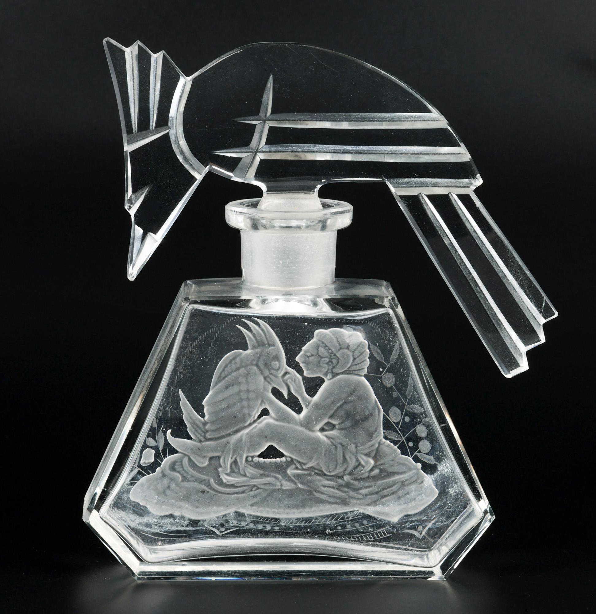 Heinrich Hoffmann Art Deco Parrot Glass Perfume Bottle 4