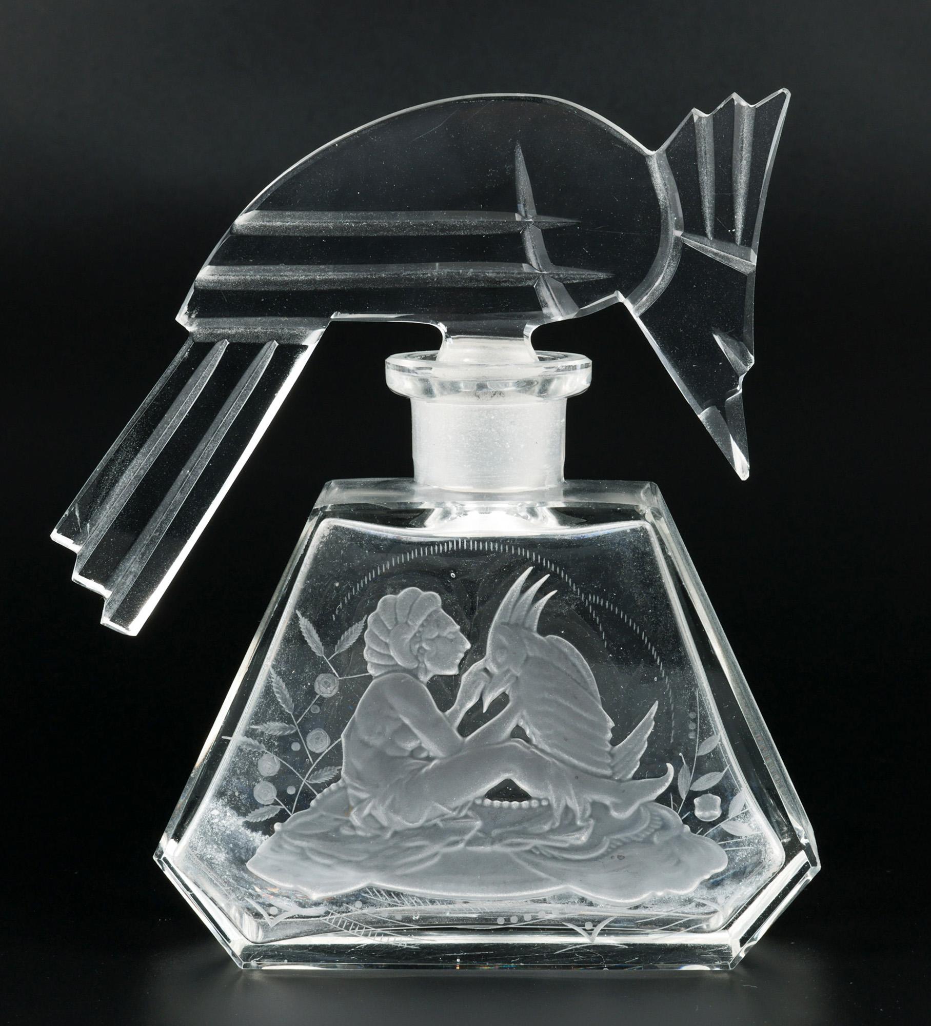 Early 20th Century Heinrich Hoffmann Art Deco Parrot Glass Perfume Bottle