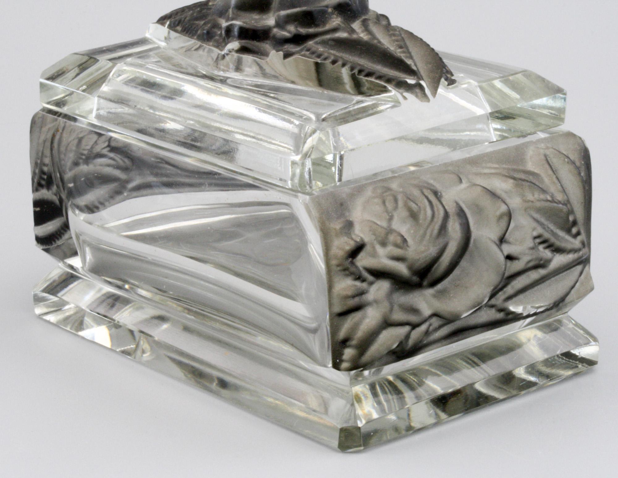 Heinrich Hoffmann Attributed Czech Art Deco Molded Roses Glass Lidded Box 2