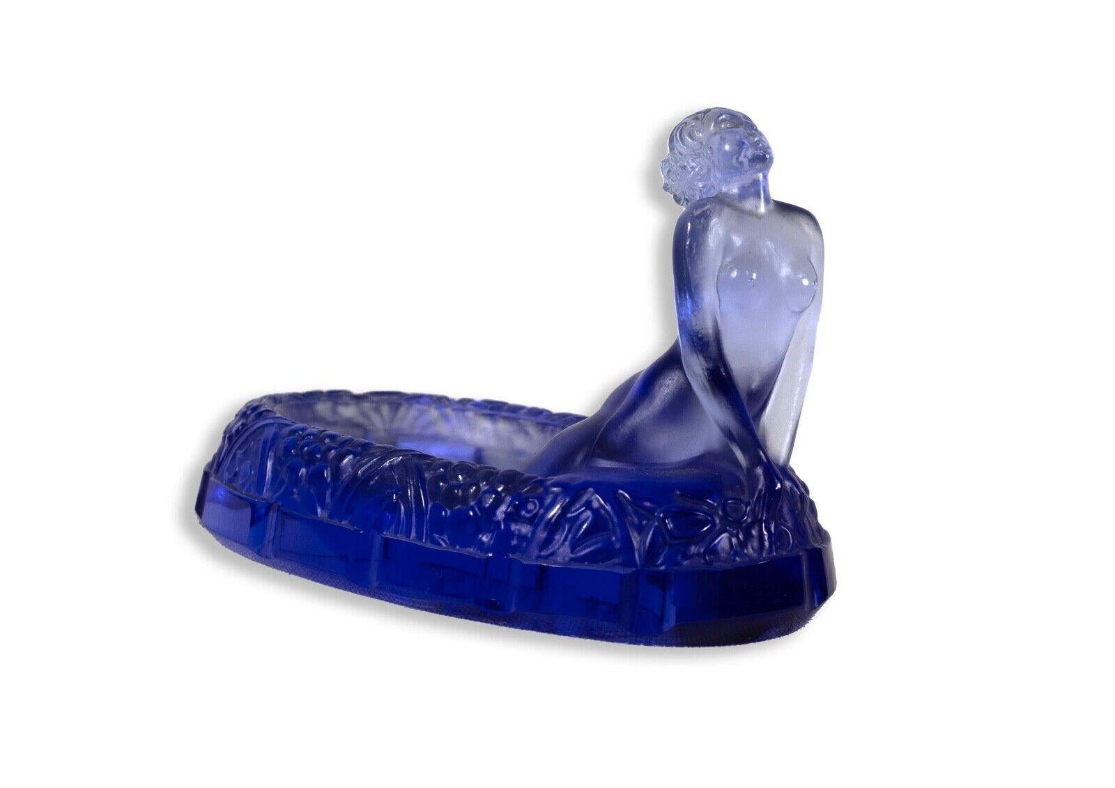 Heinrich Hoffmann Ingrid Art Deco Pin Tray Blue Glass Female Nude 1930s In Good Condition For Sale In Keego Harbor, MI