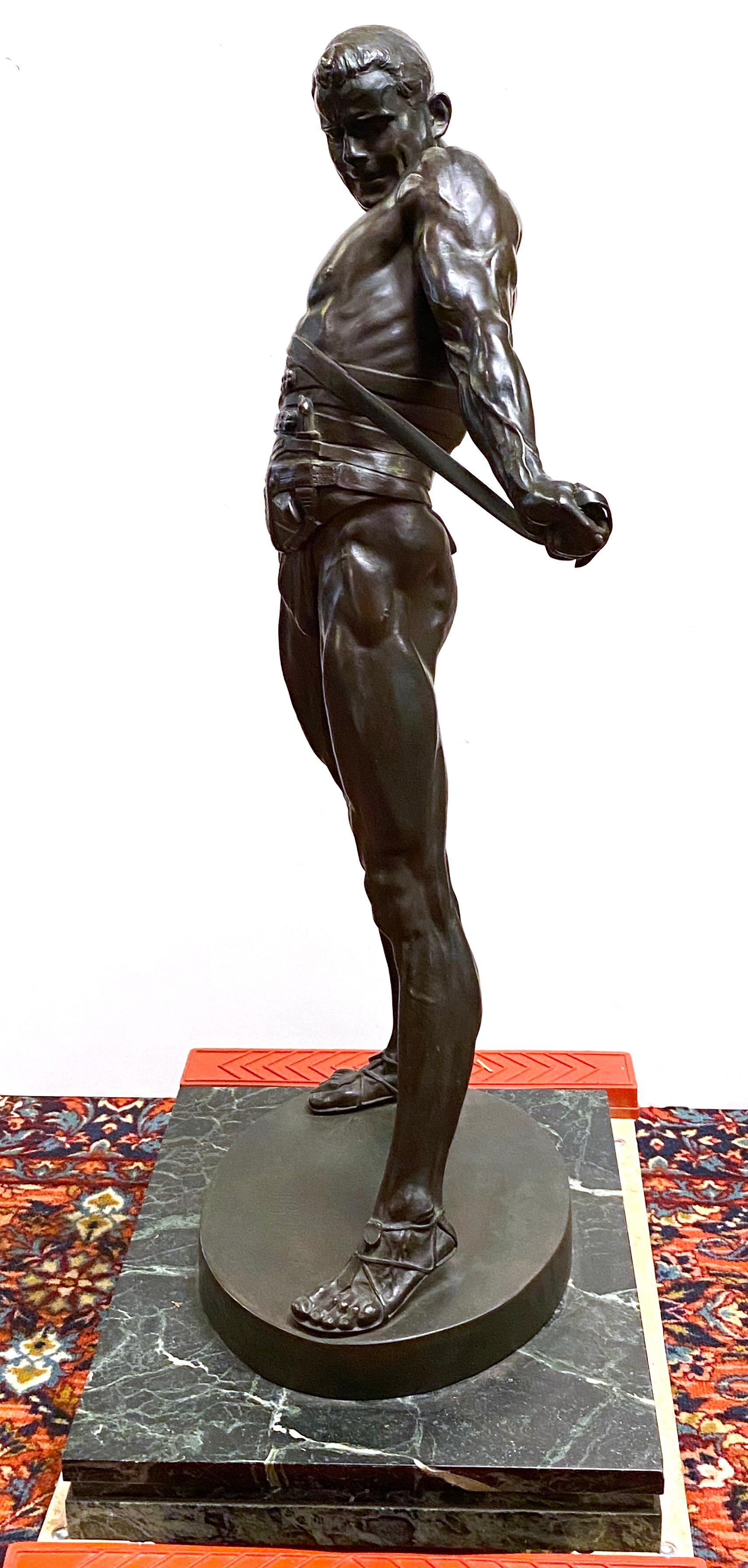 Neoclassical Revival Heinrich Karl Baucke German Bronze Figure of a Gladiator