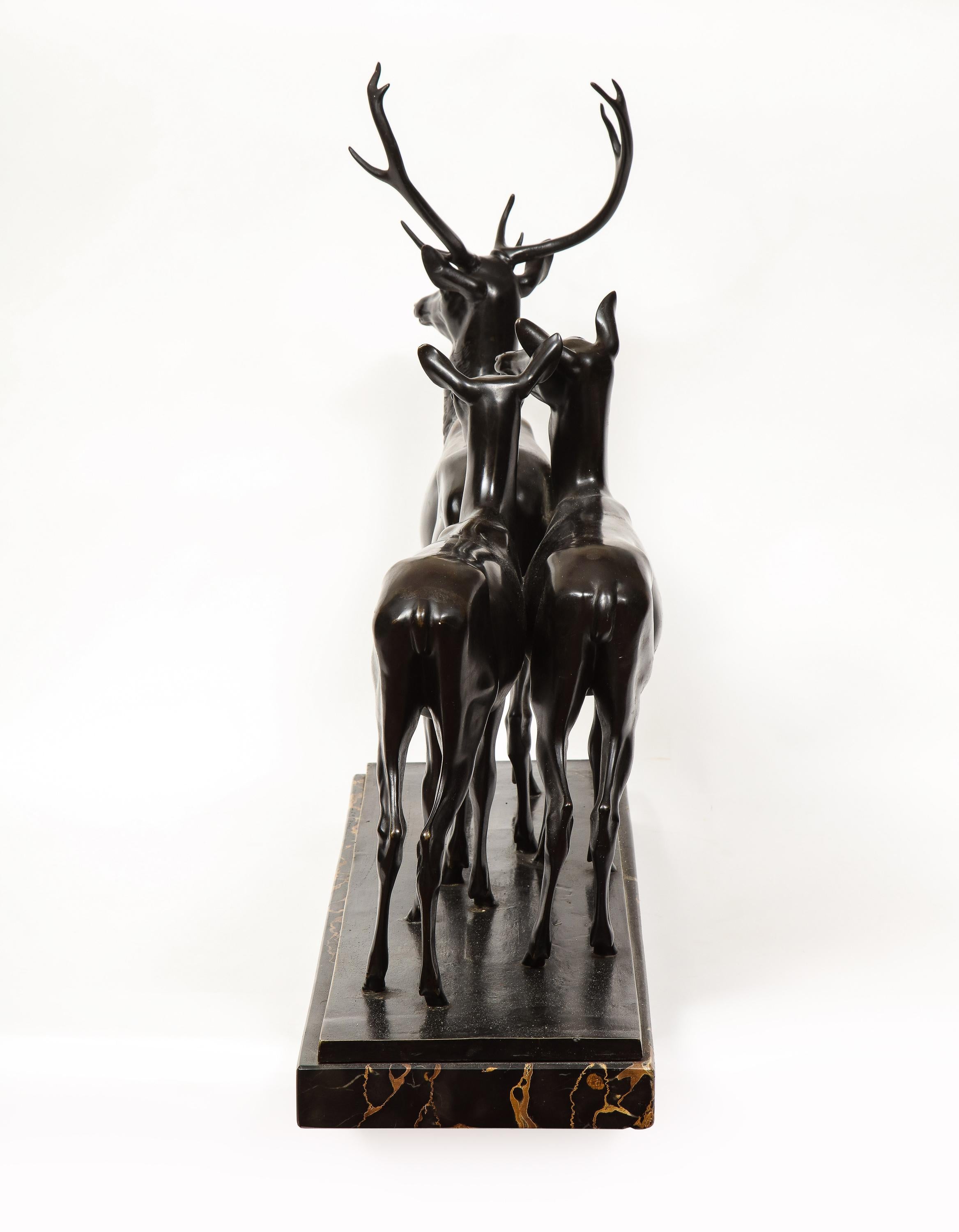 Heinrich Karl Scholz a Fine Patinated Bronze Group of Deer 5