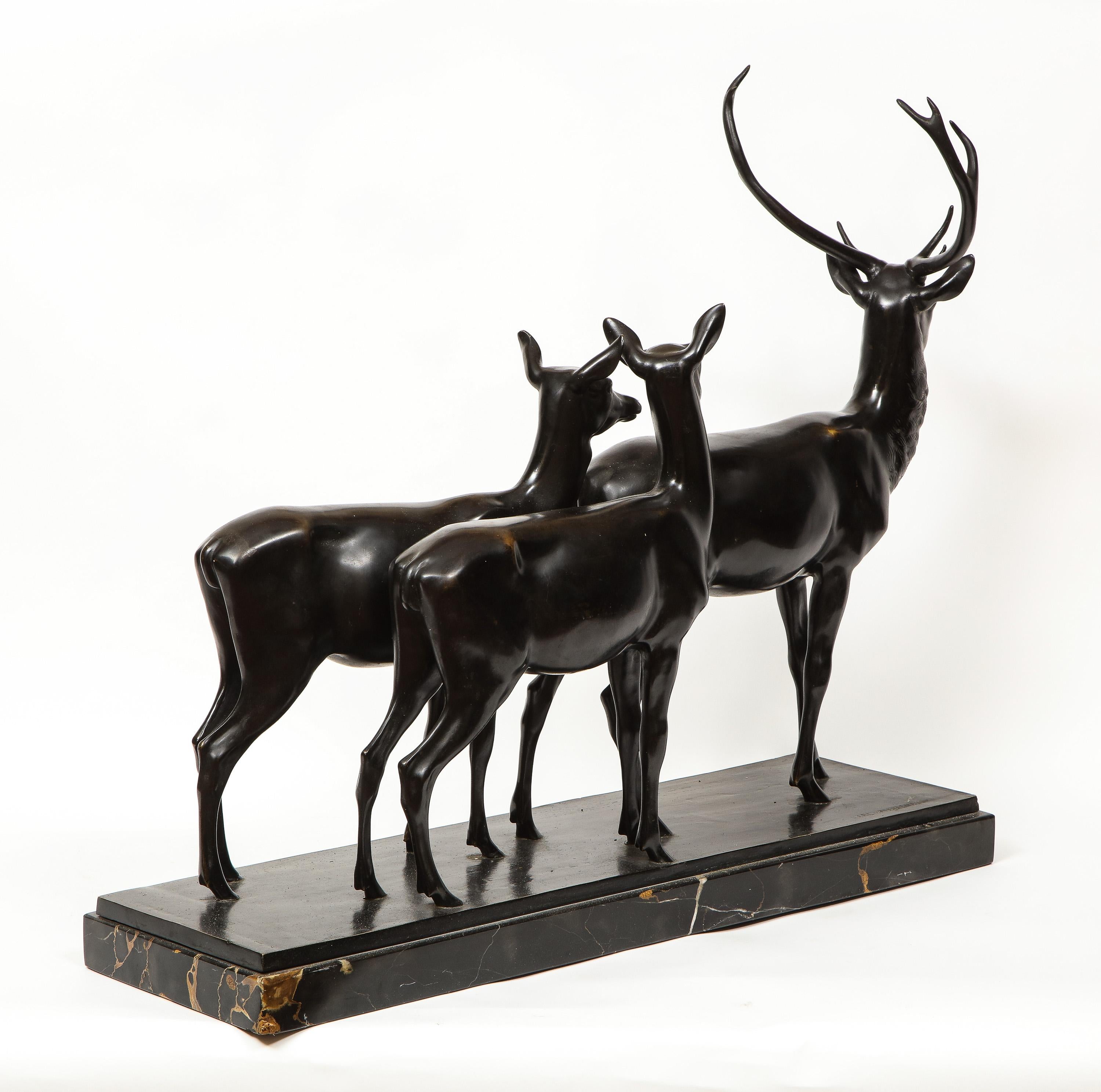 Heinrich Karl Scholz a Fine Patinated Bronze Group of Deer 6