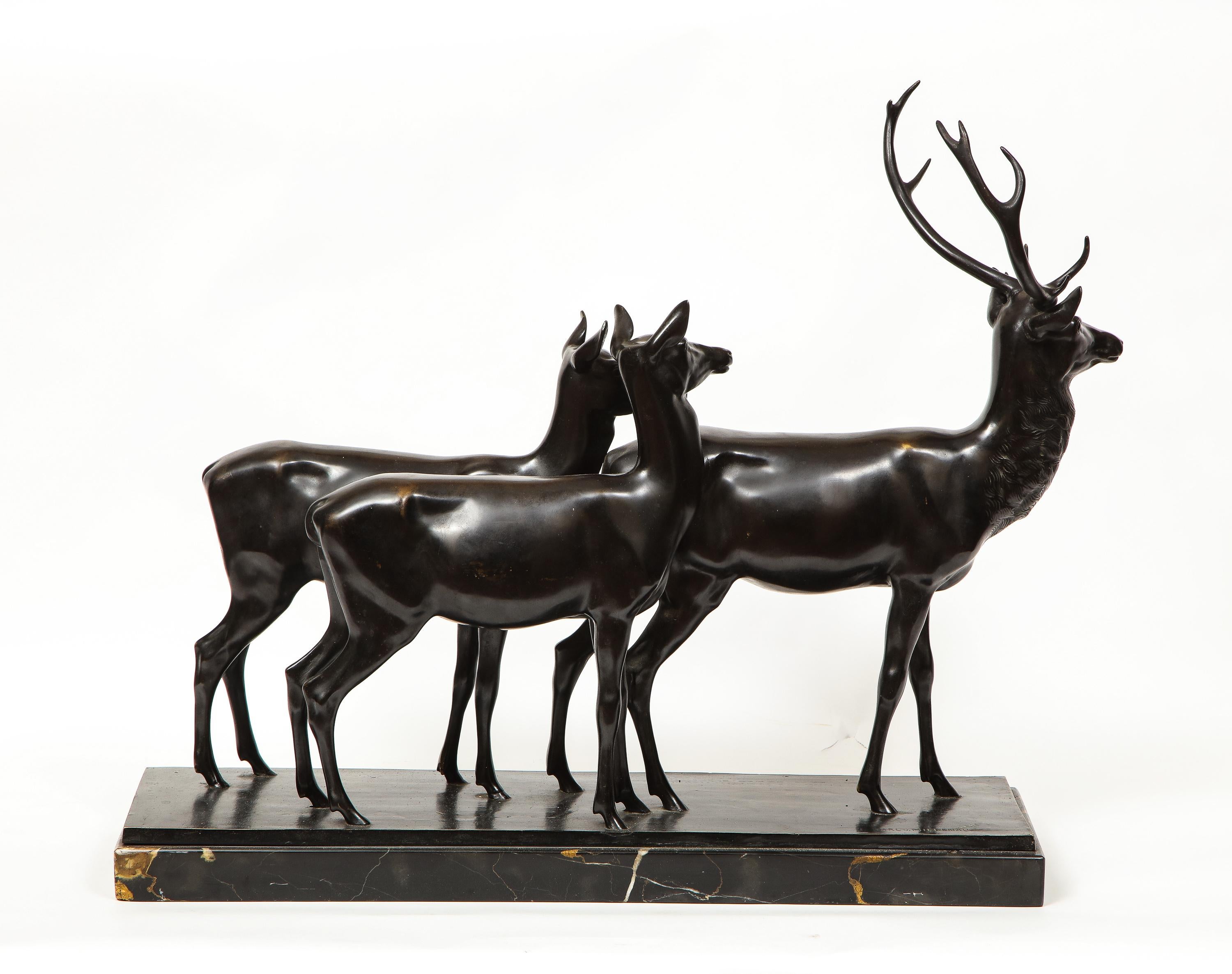 Heinrich Karl Scholz a Fine Patinated Bronze Group of Deer 8
