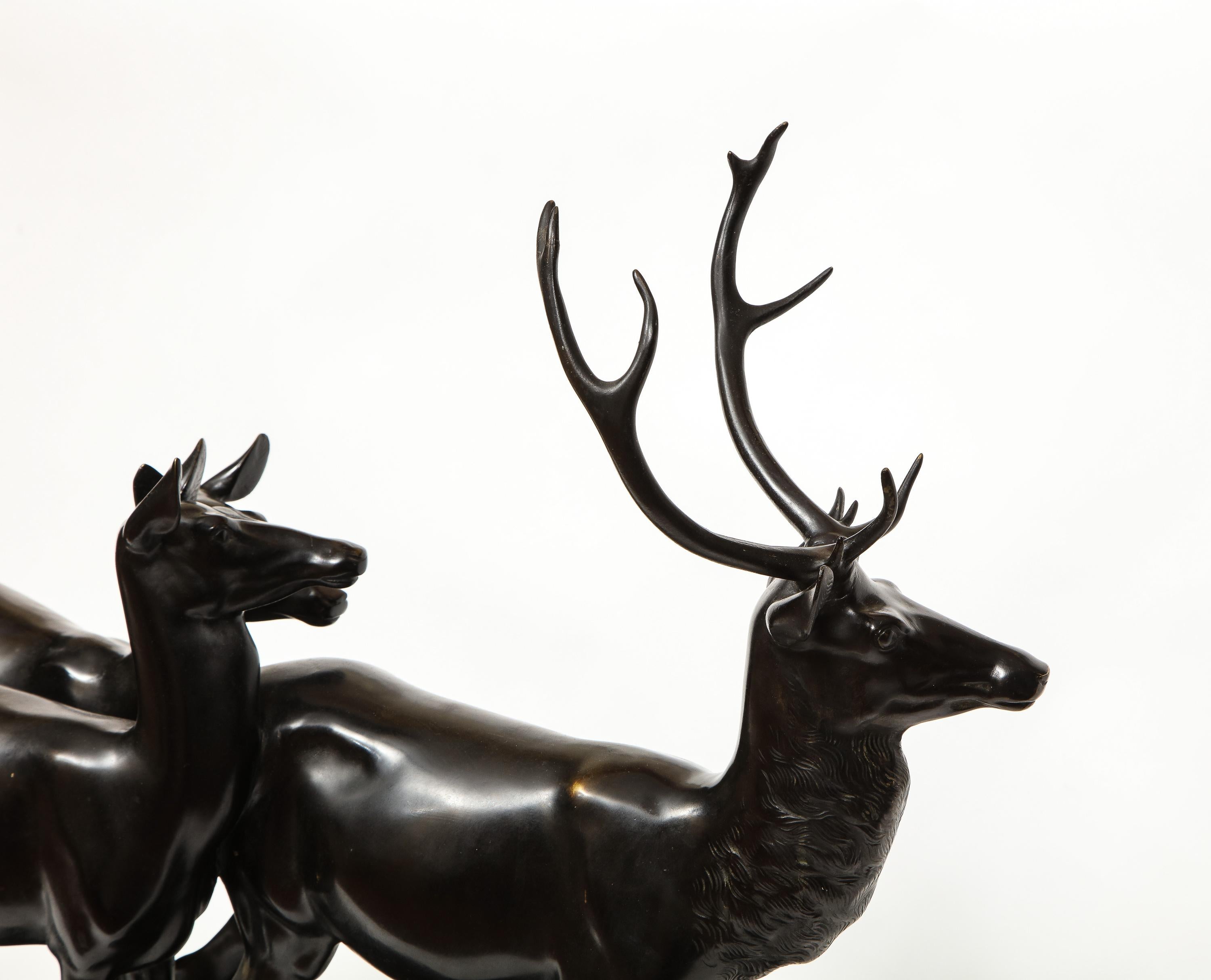 Heinrich Karl Scholz a Fine Patinated Bronze Group of Deer 9