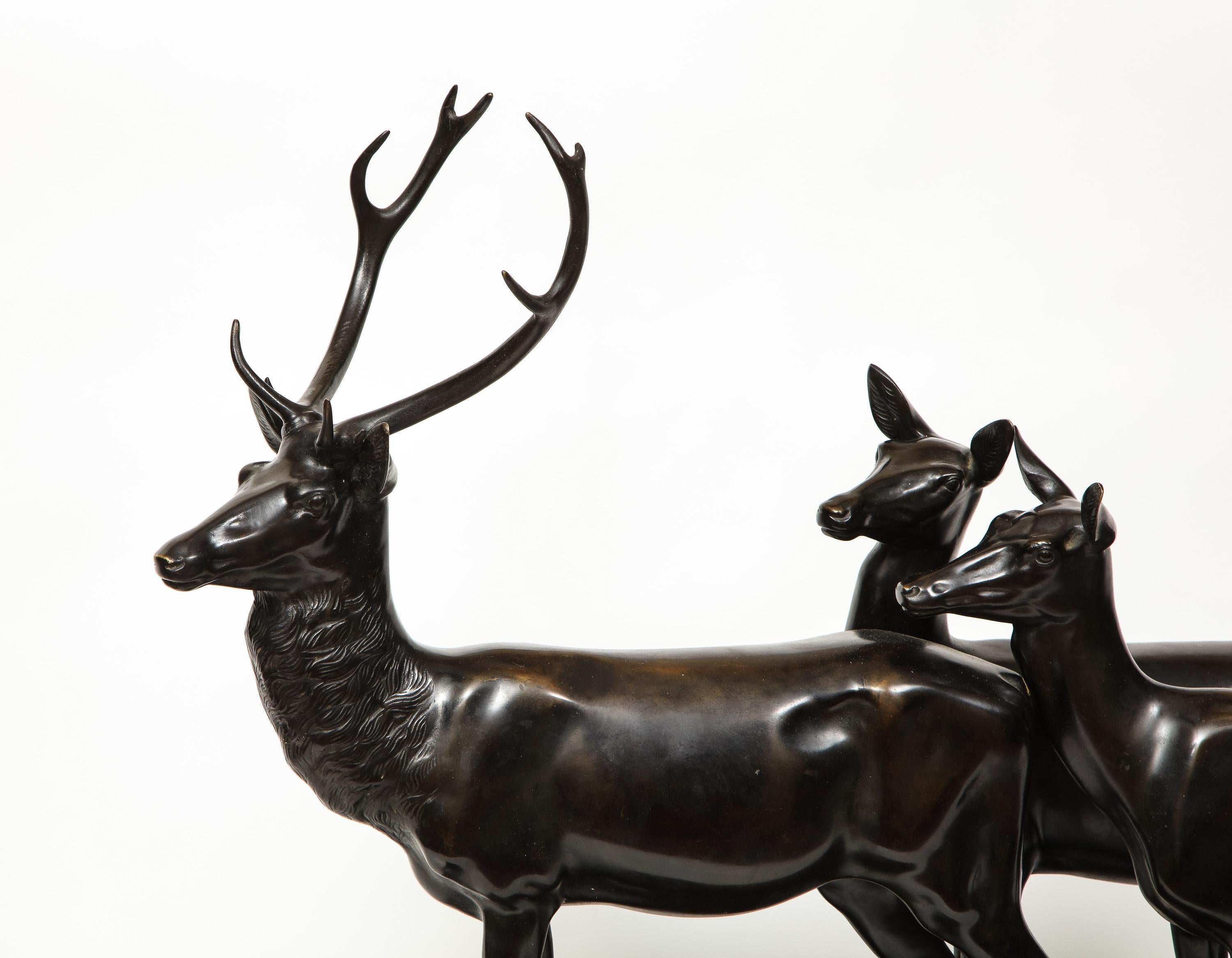 Art Deco Heinrich Karl Scholz a Fine Patinated Bronze Group of Deer