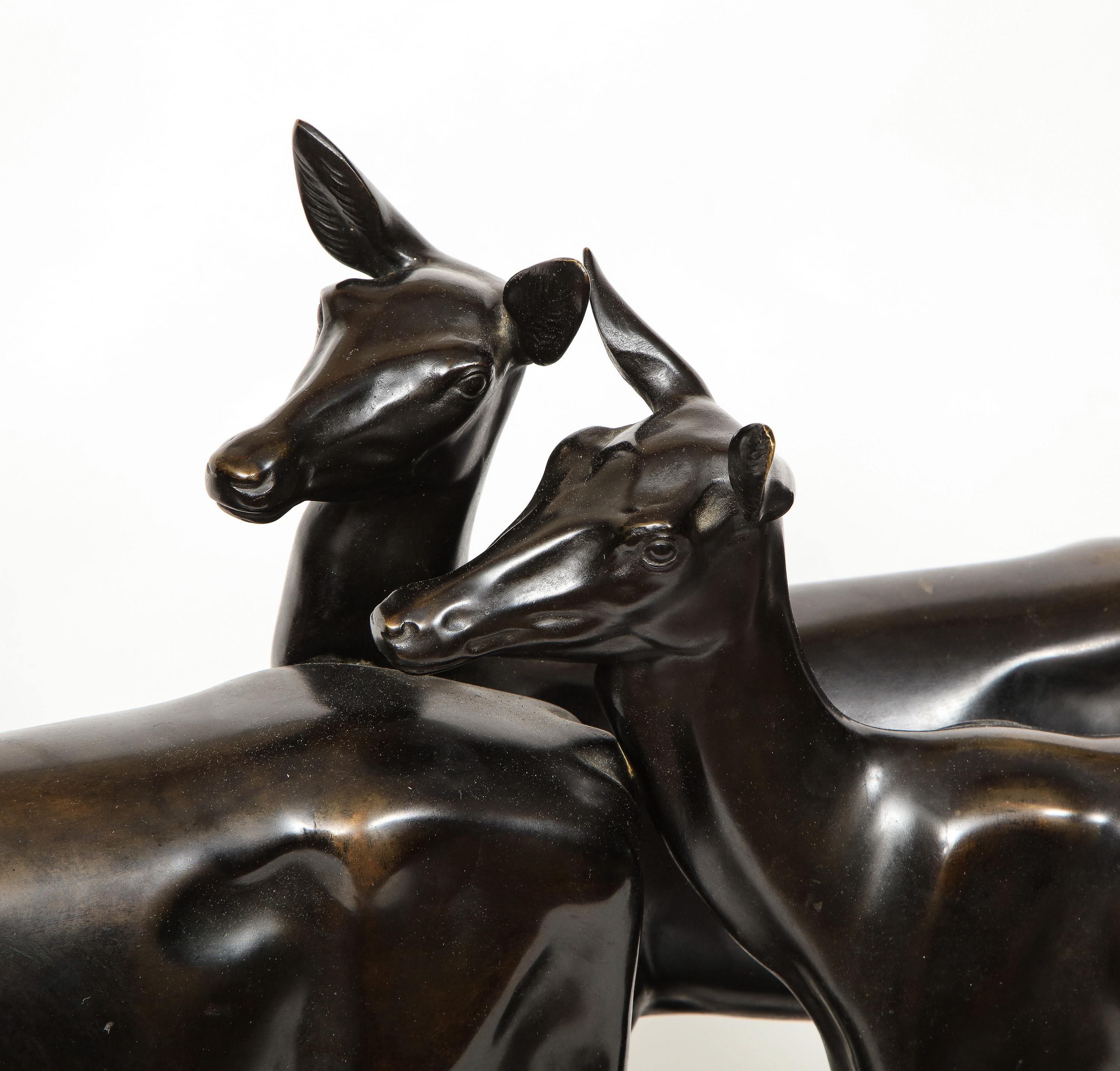 Heinrich Karl Scholz a Fine Patinated Bronze Group of Deer In Good Condition In New York, NY