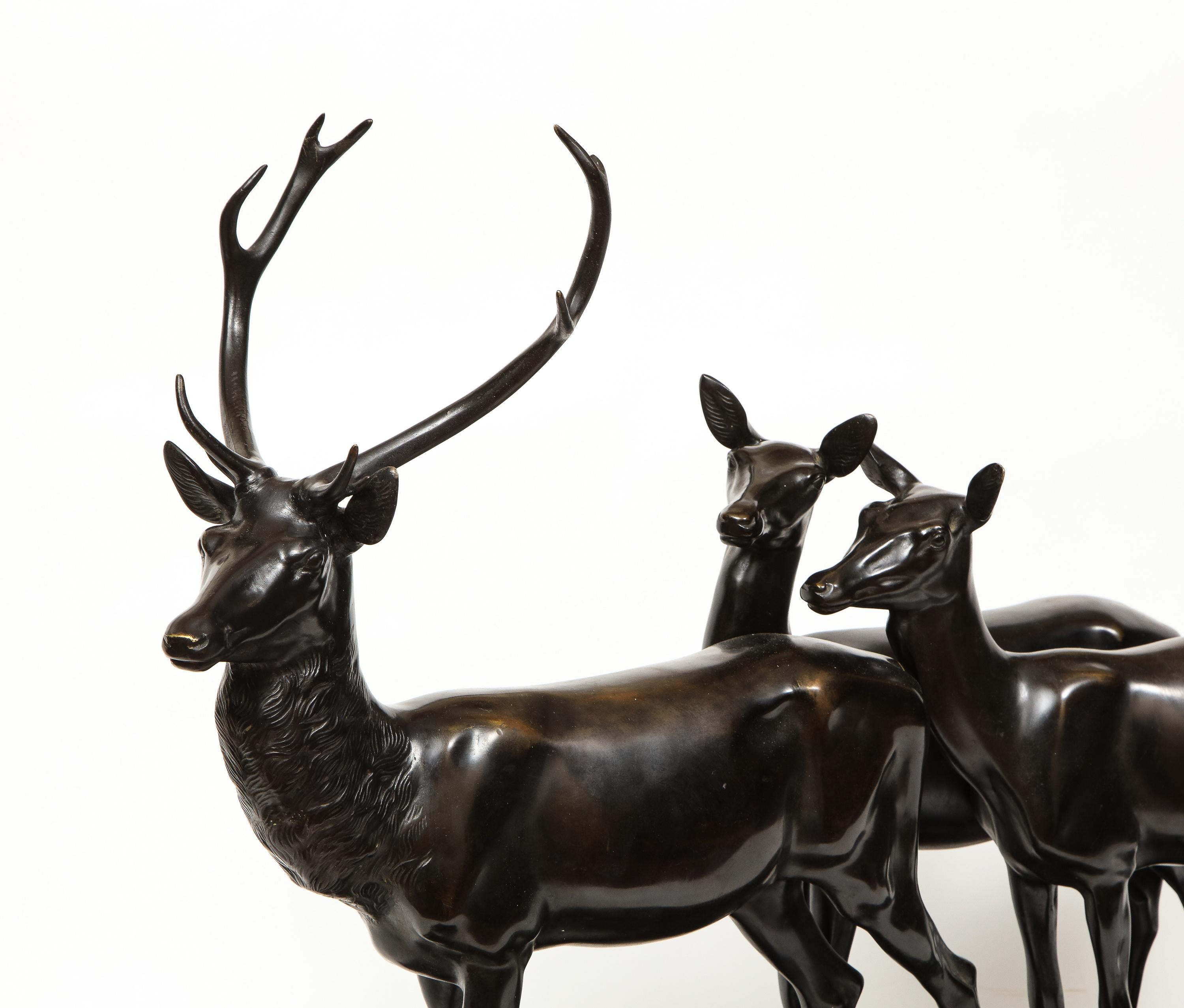 20th Century Heinrich Karl Scholz a Fine Patinated Bronze Group of Deer