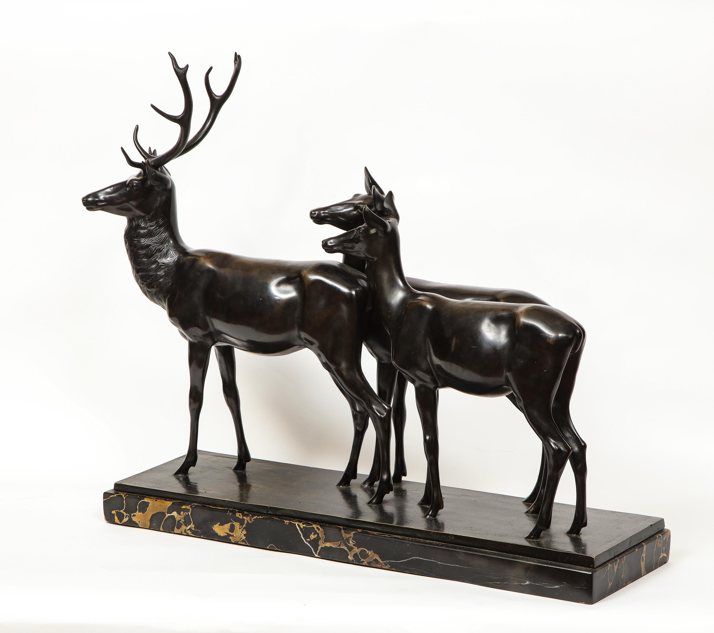 Heinrich Karl Scholz a Fine Patinated Bronze Group of Deer 2