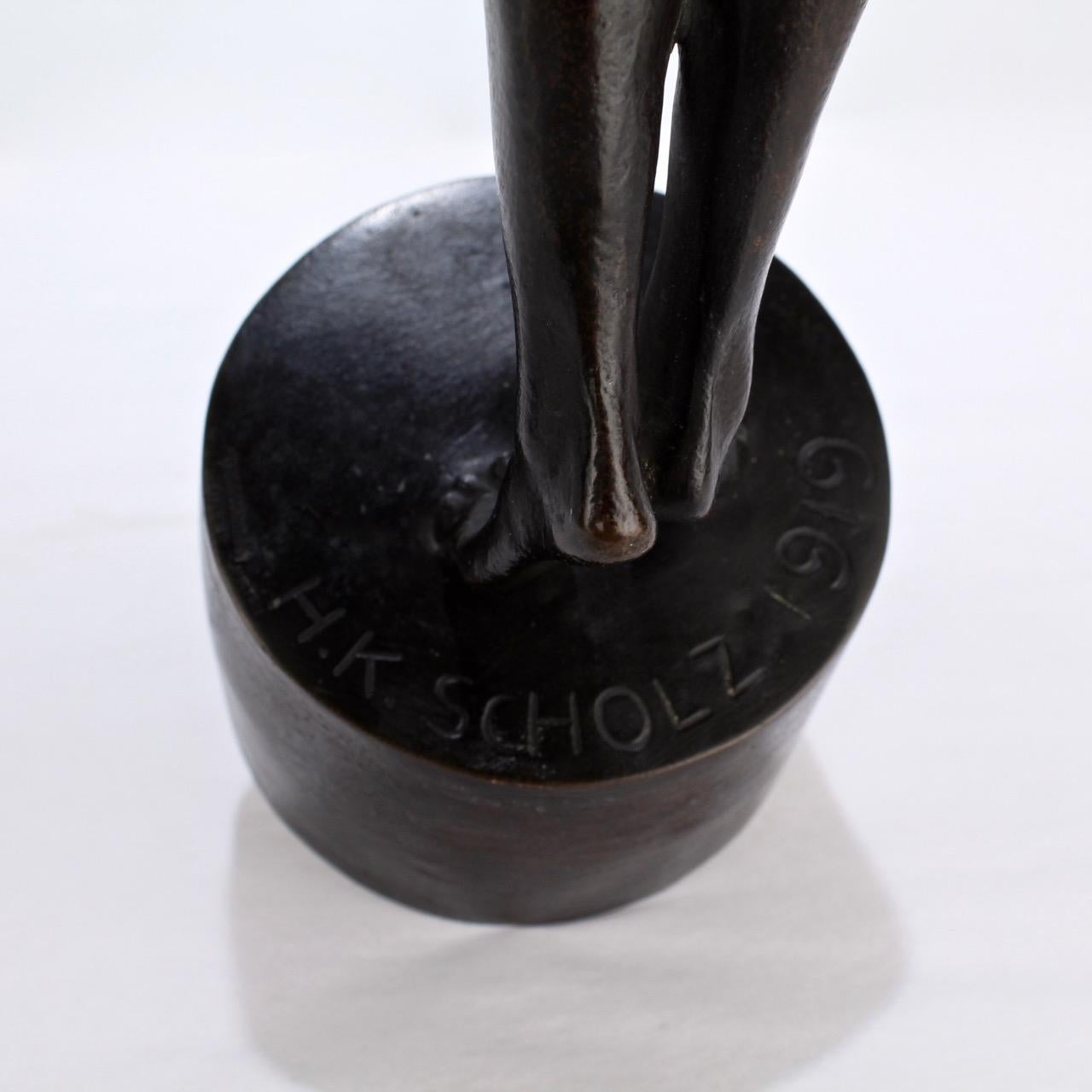 Heinrich Karl Scholz Austrian Art Nouveau or Jungenstil Bronze Nude Dancer, 1919 7