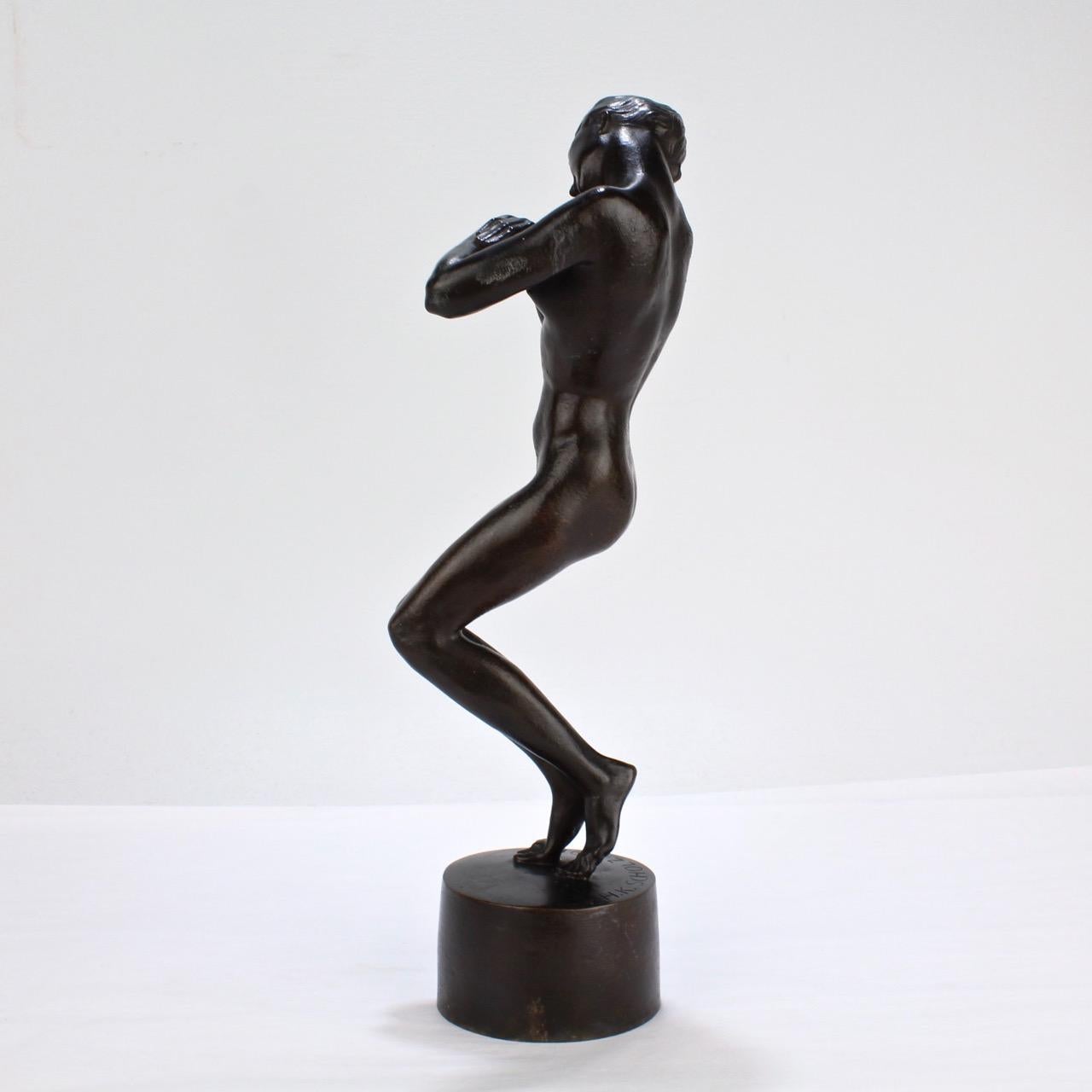 Early 20th Century Heinrich Karl Scholz Austrian Art Nouveau or Jungenstil Bronze Nude Dancer, 1919