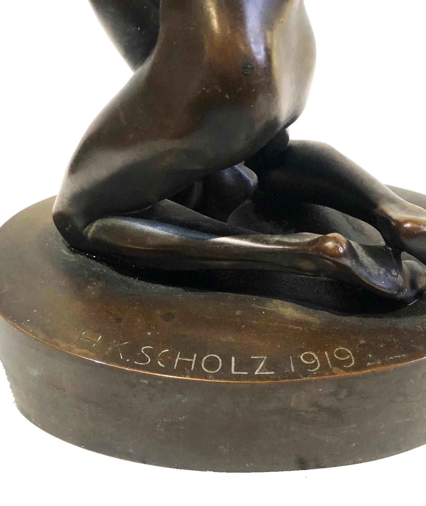 Heinrich Karl Scholz, Declaration of Love, Art Deco Bronze Sculpture, 1919 For Sale 6