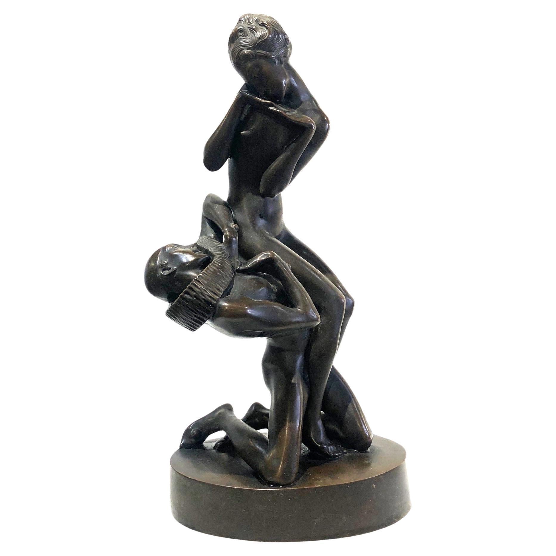 Heinrich Karl Scholz, Declaration of Love, sculpture en bronze Art déco, 1919