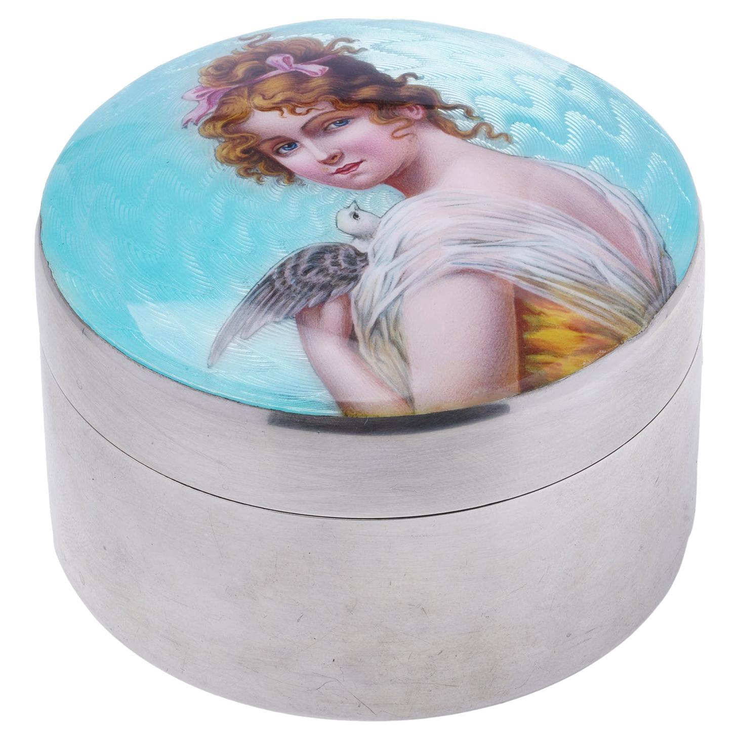 Heinrich Levinger Caja Art Nouveau de plata y esmalte con retrato de dama, 1900