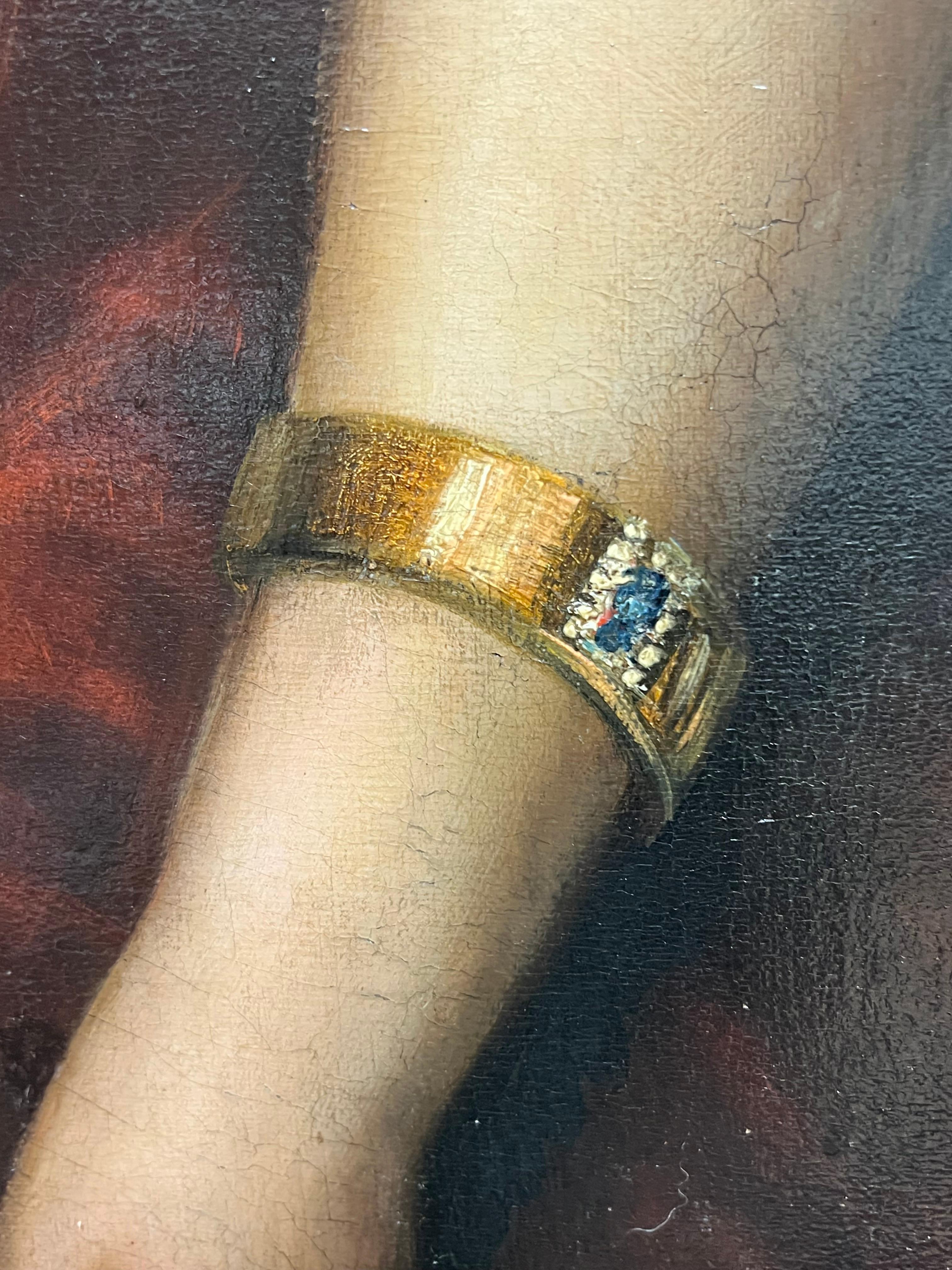 Enorme retrato alemán del siglo XIX de elegante dama vestida para el baile firmado al óleo 3