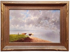 Vacas en la orilla de un lago, escena pastoral