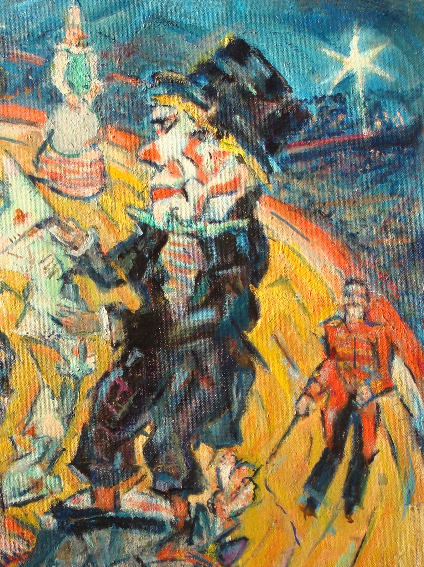 Heinrich Richter « Der alte Clown » (Le vieux clown) Peinture à l'huile sur panneau, 1977 - Gris Figurative Painting par Heinrich Richter (b.1884)