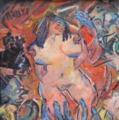 Oil Painting " Striptease in a Berlin Bar" bei Heinrich Richter-Berlin, 1948