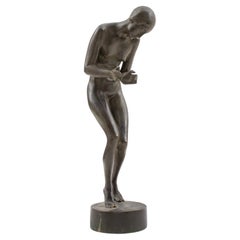 Heinrich Scholz Nude Woman Bronze Sculpture