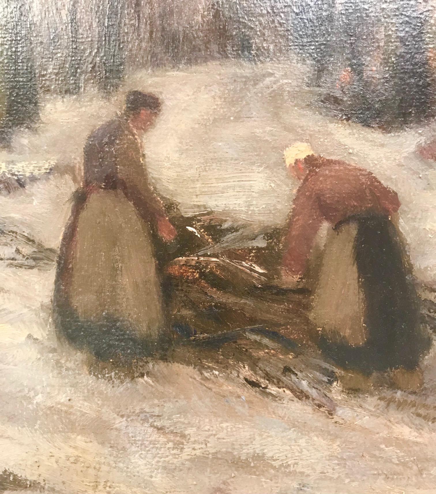 Artist: Heinrich Weckauf  (1885 -1963) German
Title: Gathering Wood in Winter
Dimensions: Framed 19.5 x 23.5 inches, Unframed 16.5 x 20.5 

Weckauf’s oil painting of a winter landscape in Germany captures the cold, bleak days of winter. Although