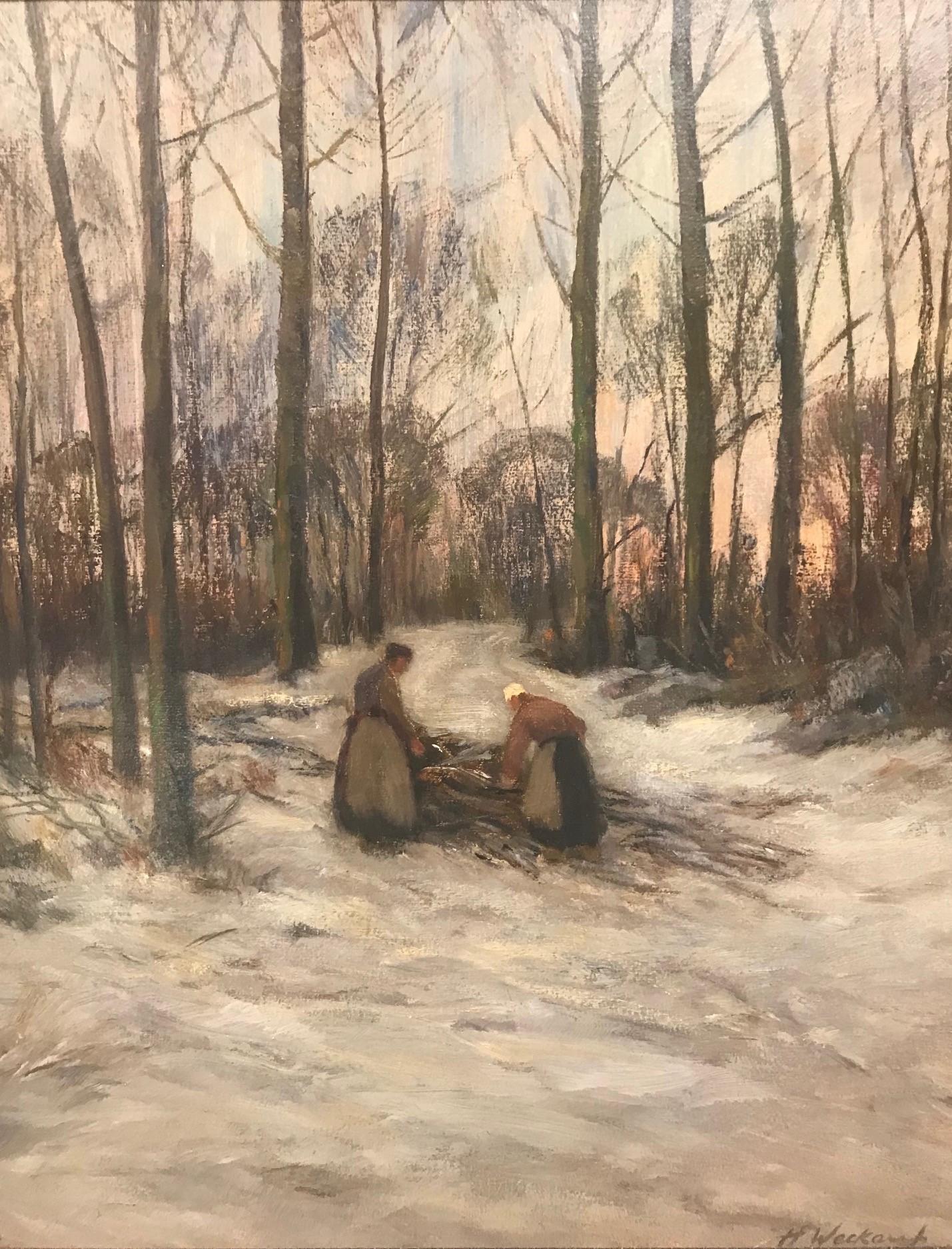 Heinrich Weckauf - Auf der Jagd nach Holz im Winter, Impressionist des 20. Jahrhunderts 