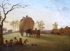 Figures and Haycart in a Landscape - Figurative Old Master art oil painting