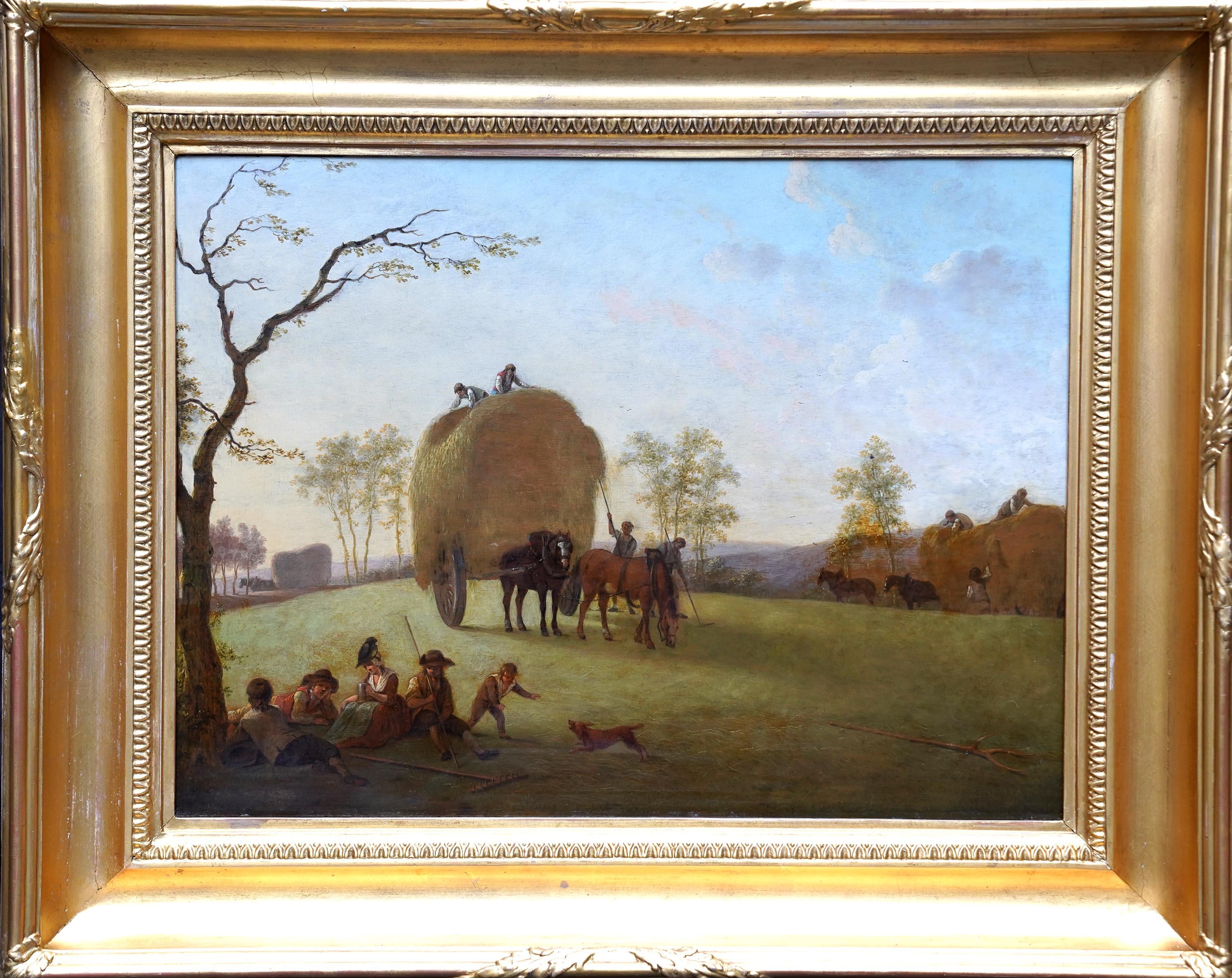 Figures and Haycart in a Landscape - Figurative Old Master art oil painting