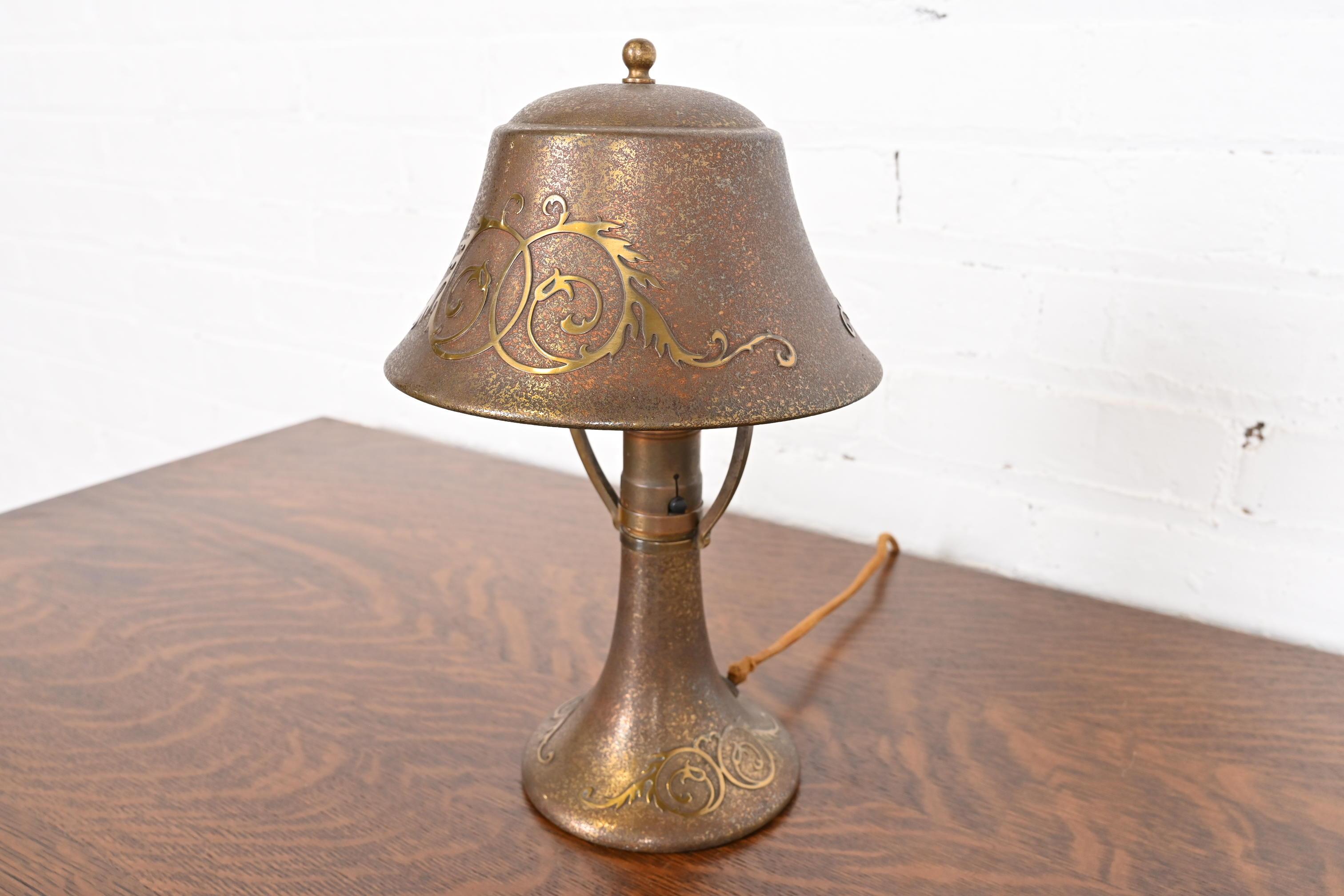 American Heintz Antique Arts & Crafts Bronze Desk Lamp