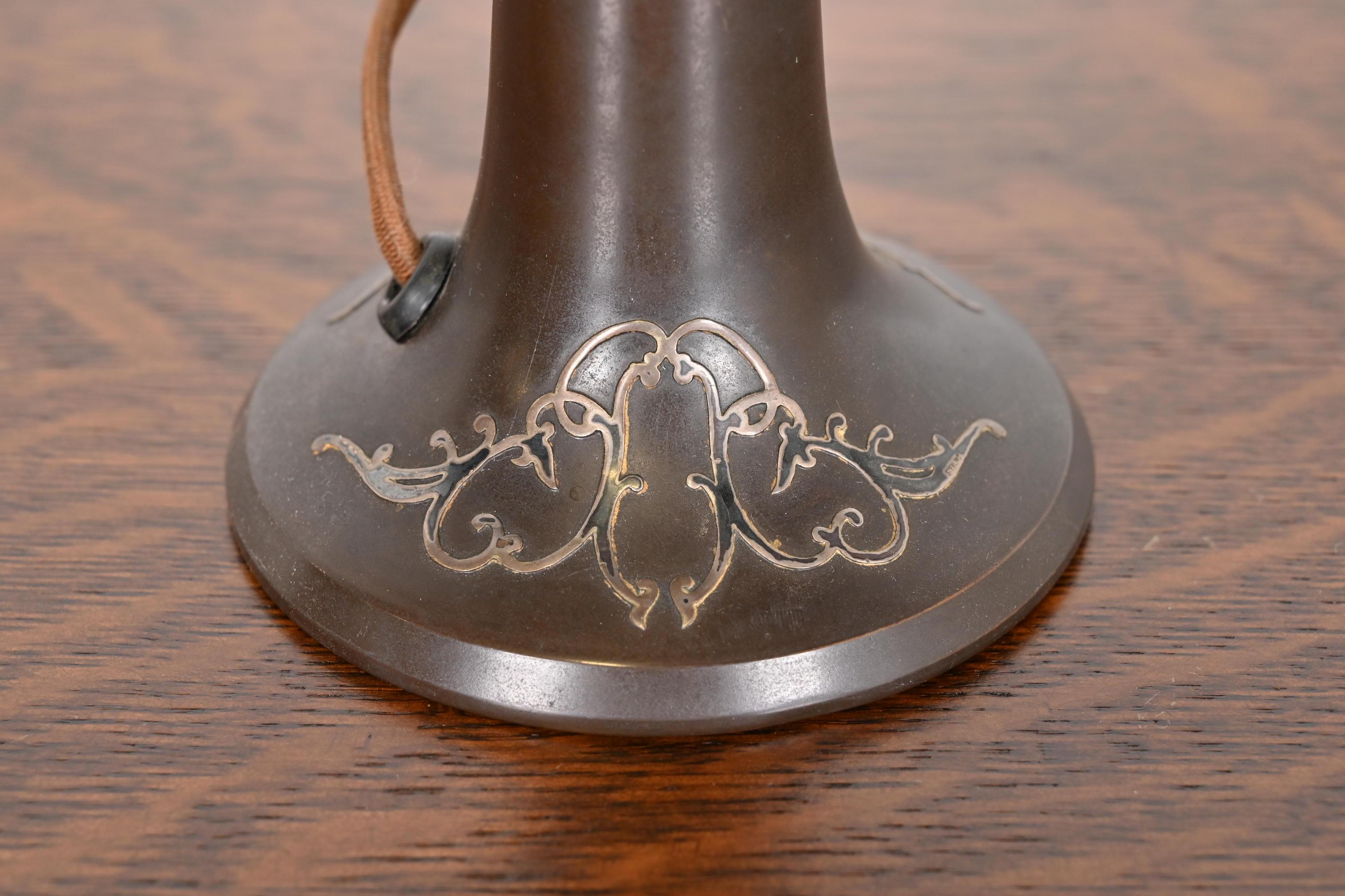 Heintz Antique Arts & Crafts Sterling Silver on Bronze Desk Lamp For Sale 4