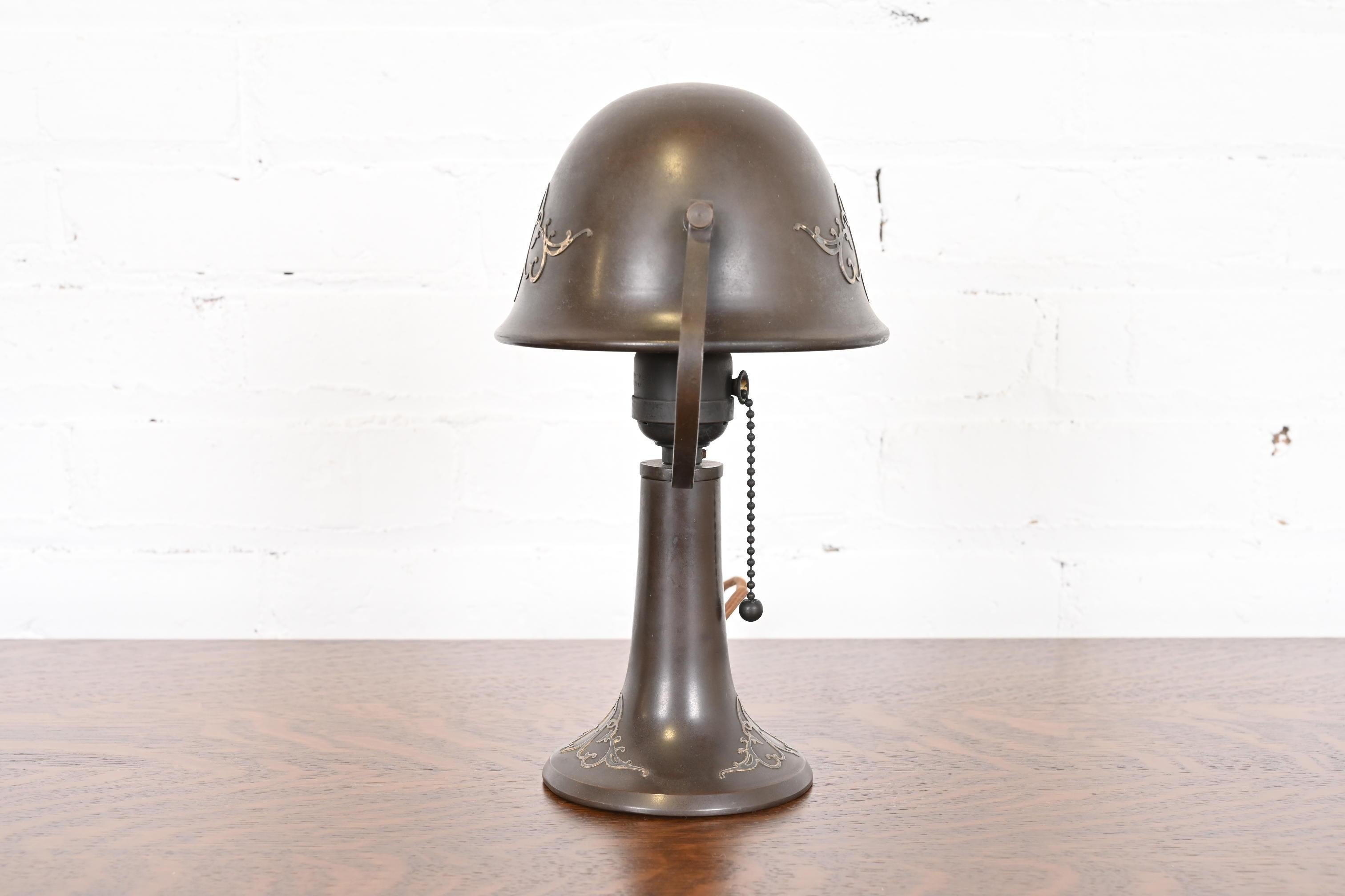 Heintz Antique Arts & Crafts Sterling Silver on Bronze Desk Lamp For Sale 5