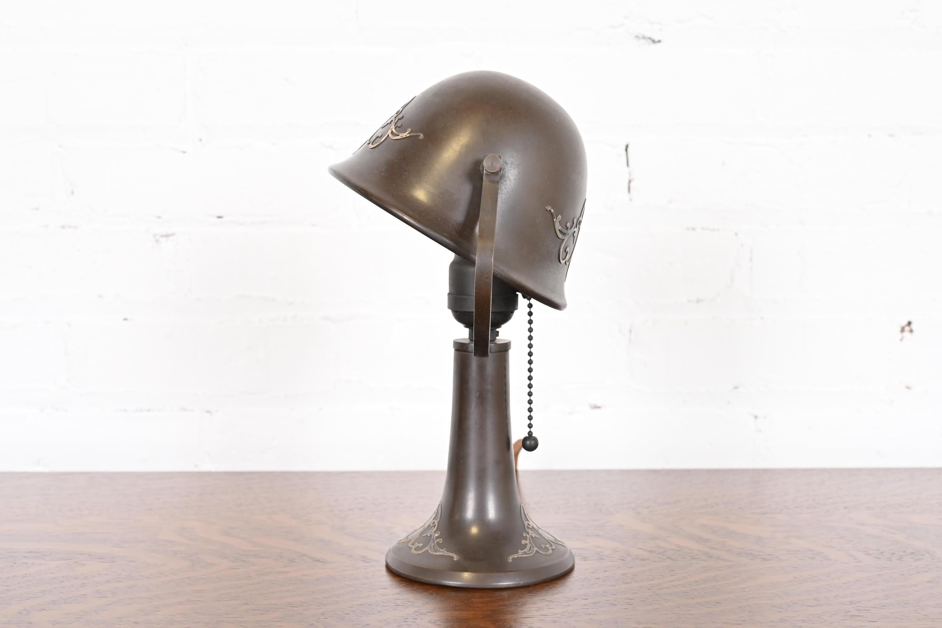 Heintz Antique Arts & Crafts Sterling Silver on Bronze Desk Lamp For Sale 6