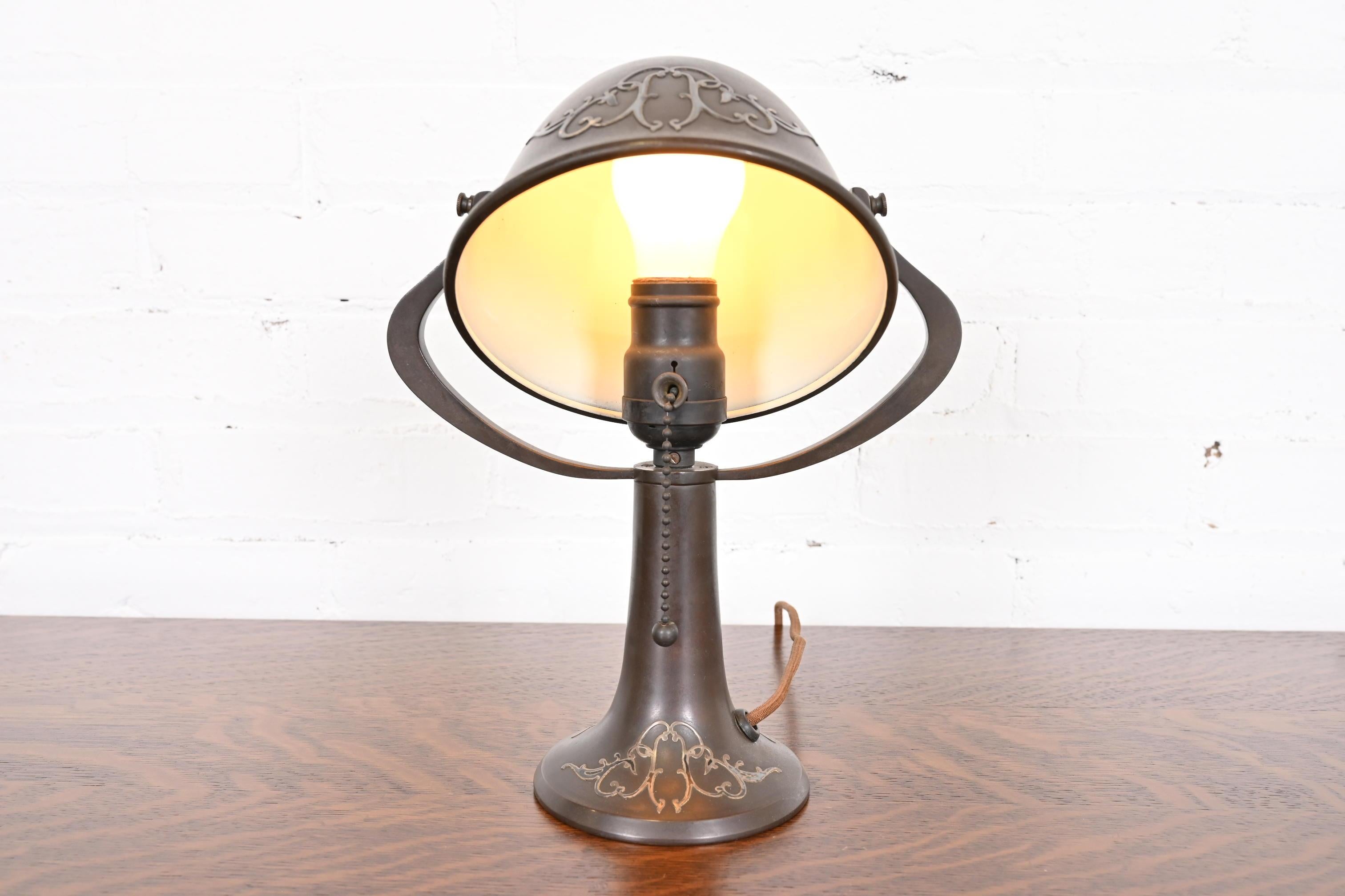 Heintz Antique Arts & Crafts Sterling Silver on Bronze Desk Lamp For Sale 8