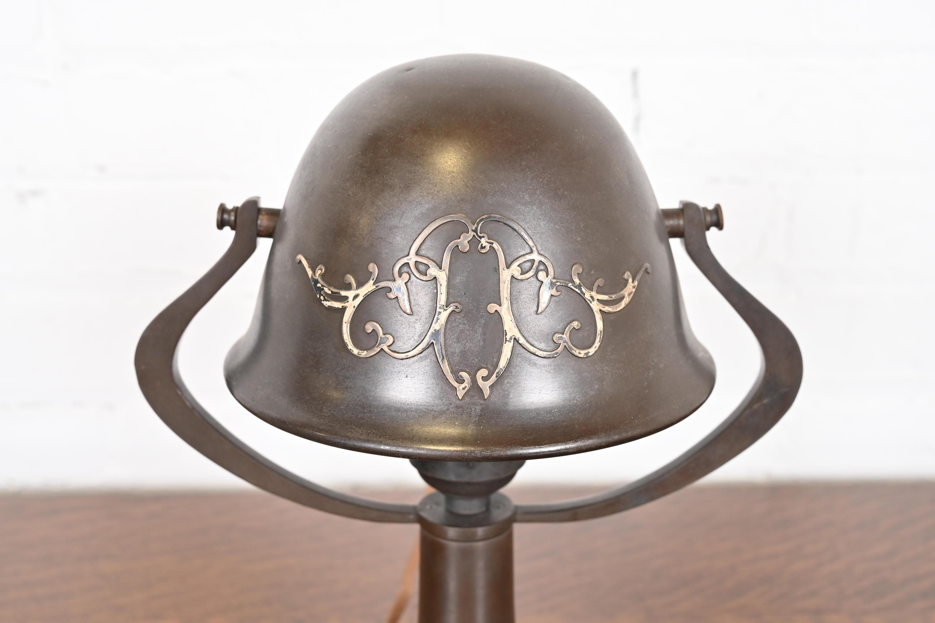 Heintz Antique Arts & Crafts Sterling Silver on Bronze Desk Lamp For Sale 3