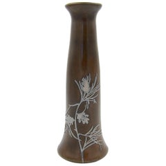 Heintz Art Metal Bronze Vase with Sterling Silver Pine Branch Overlay
