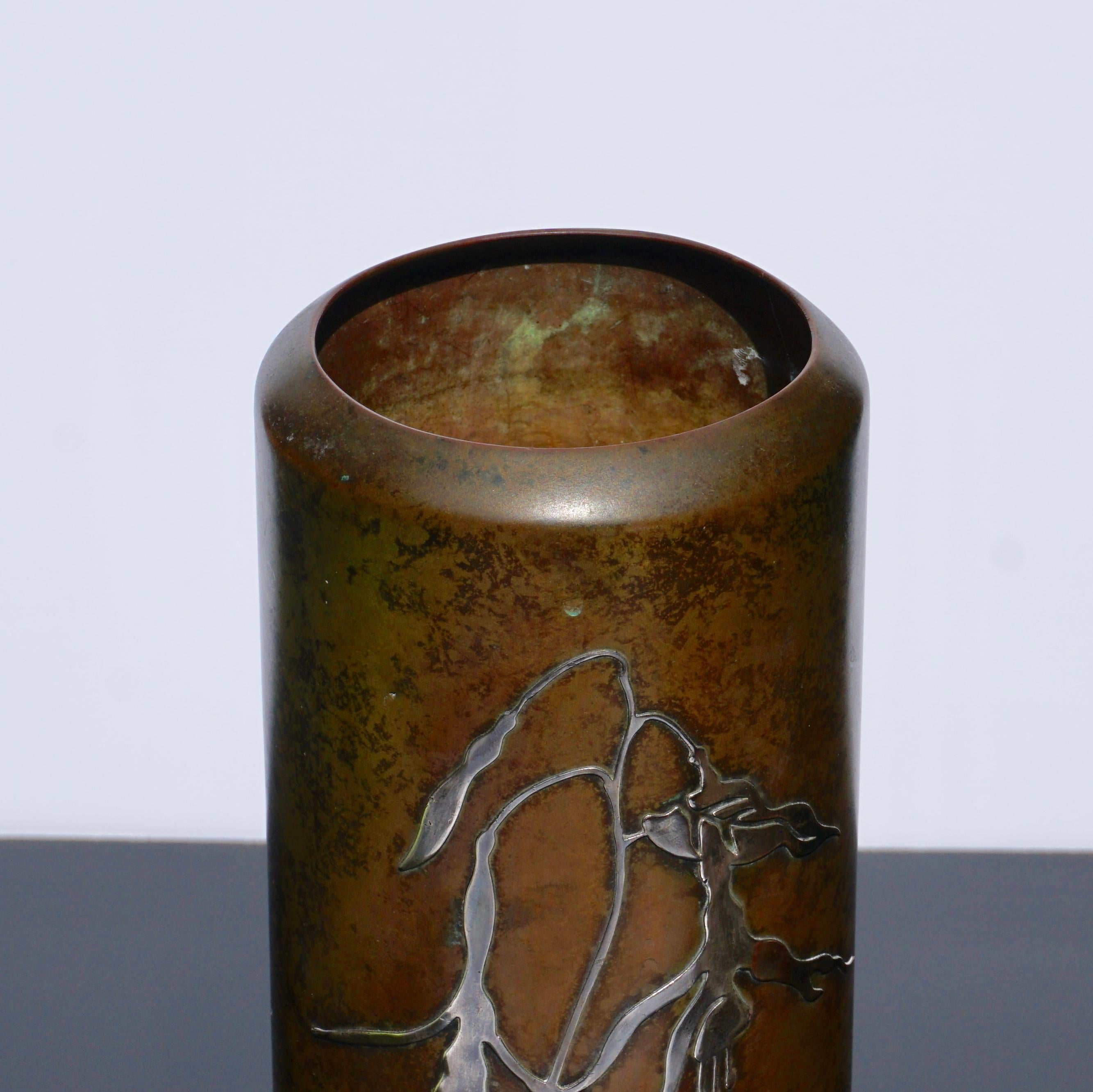 Heintz Art Metal Shop Arts & Crafts Tall Sterling auf Bronze Vase (Arts and Crafts)