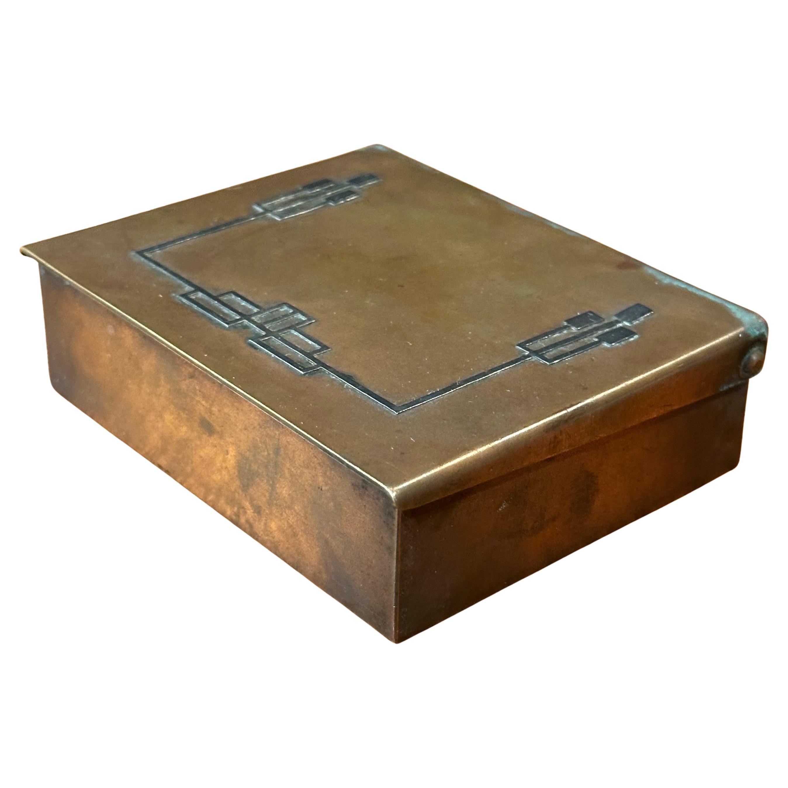 Heintz Art Metal Shop Sterling on Bronze Box Arts & Crafts Geometric Design 1915